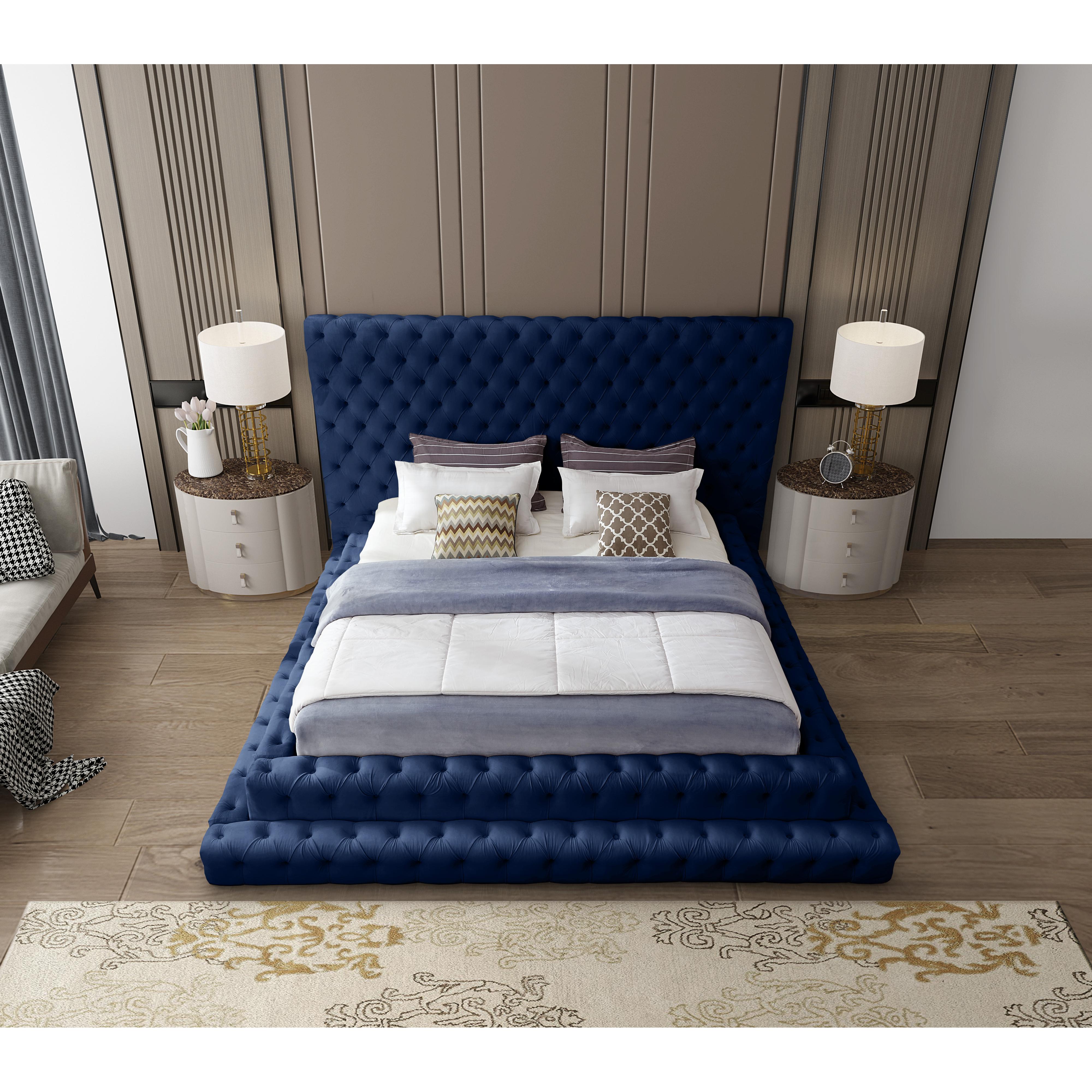 Meridian Revel Navy Velvet King Bed (3 Boxes)