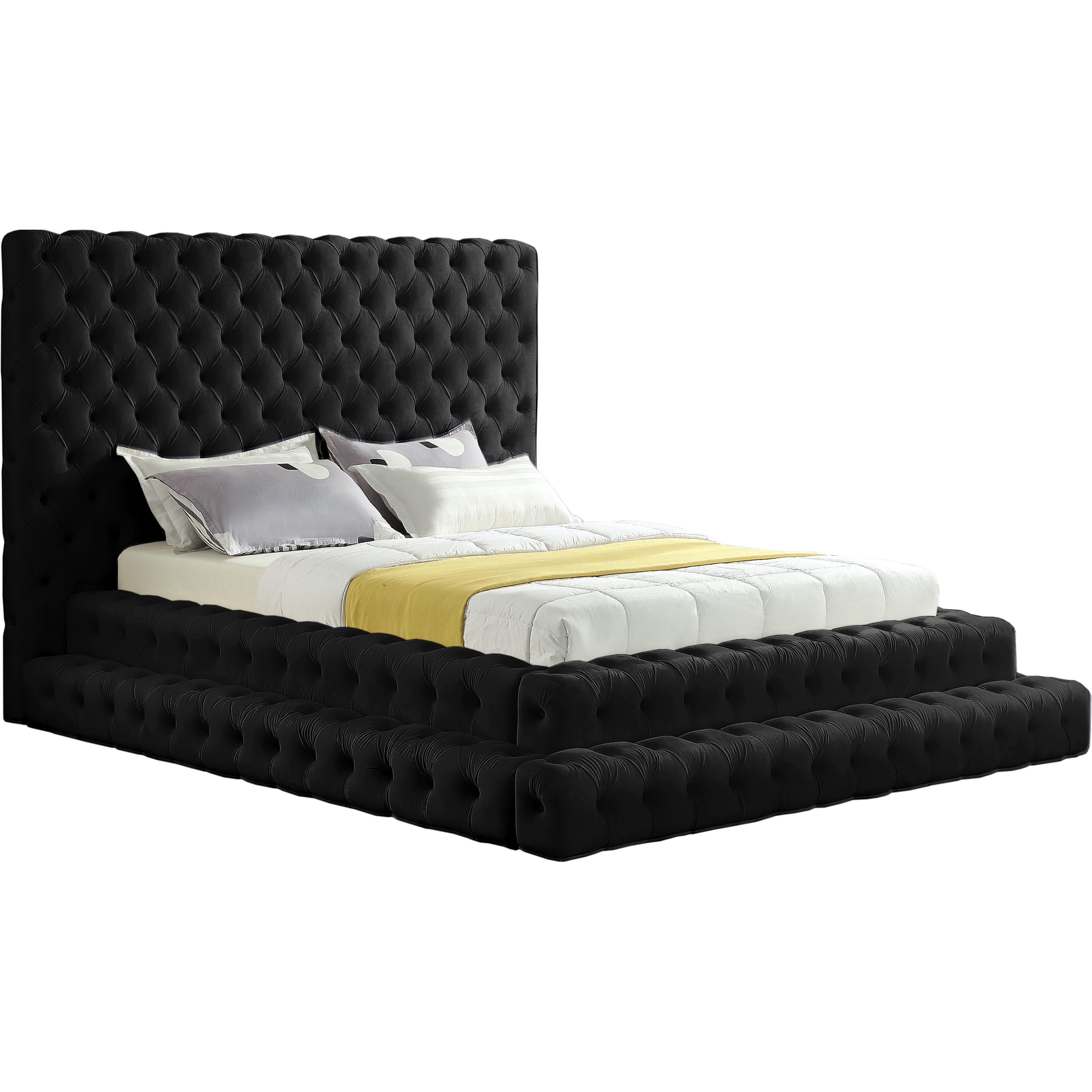 Meridian Revel Black Velvet Queen Bed (3 Boxes)
