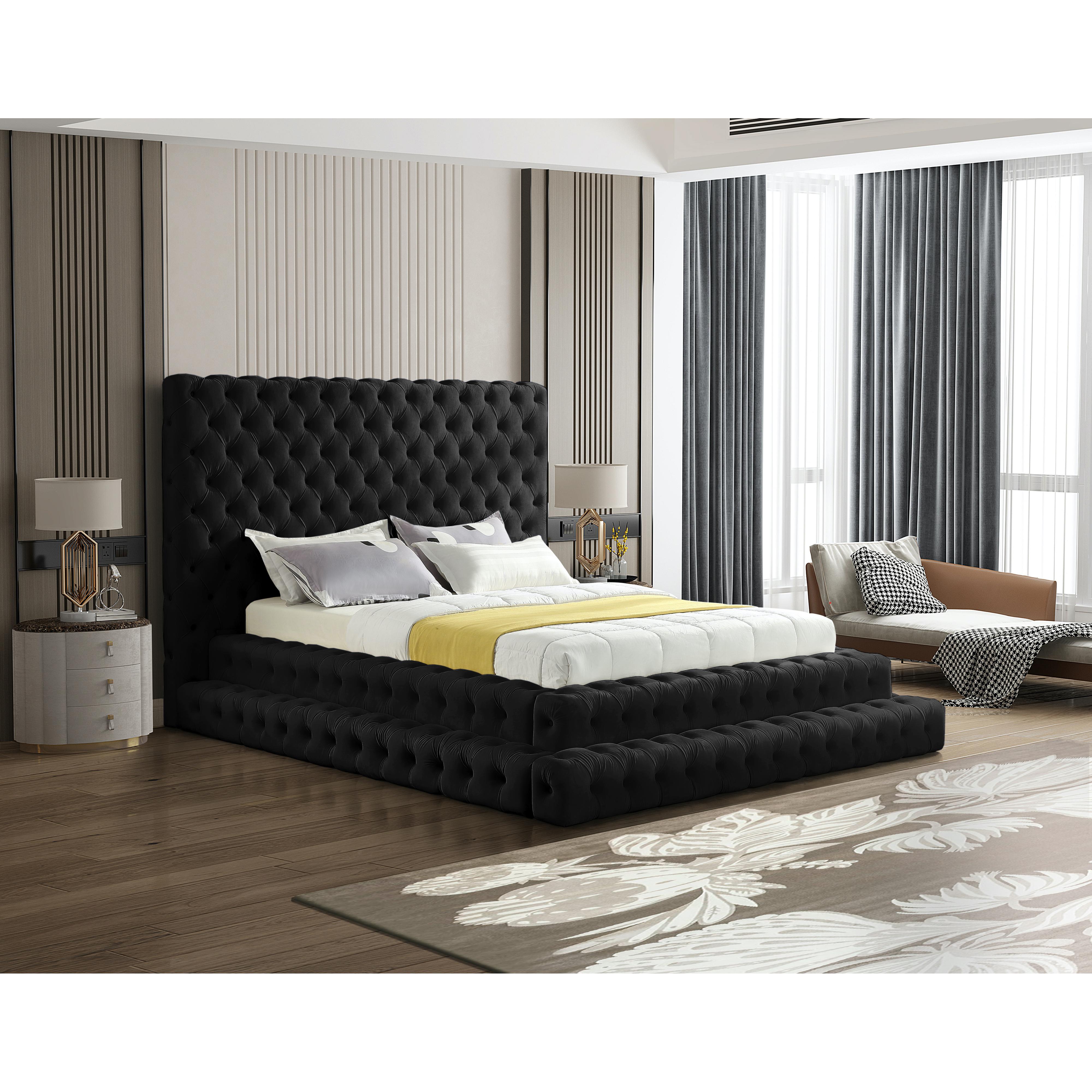 Meridian Revel Black Velvet Queen Bed (3 Boxes)
