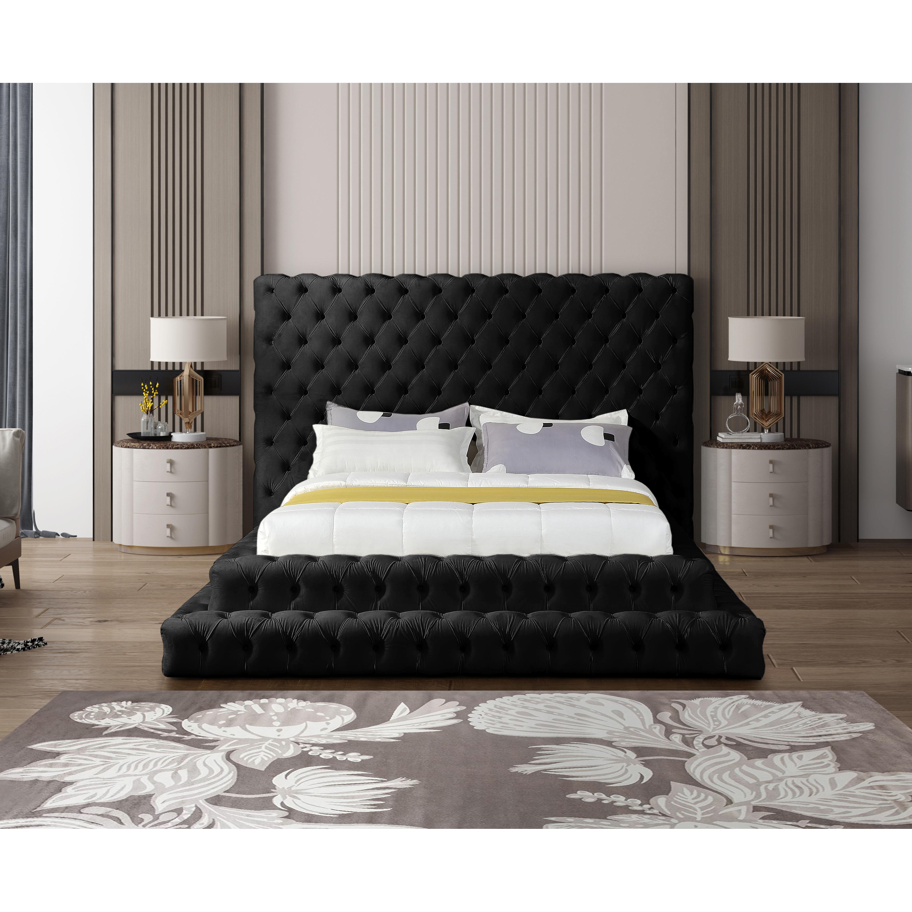 Meridian Revel Black Velvet Queen Bed (3 Boxes)