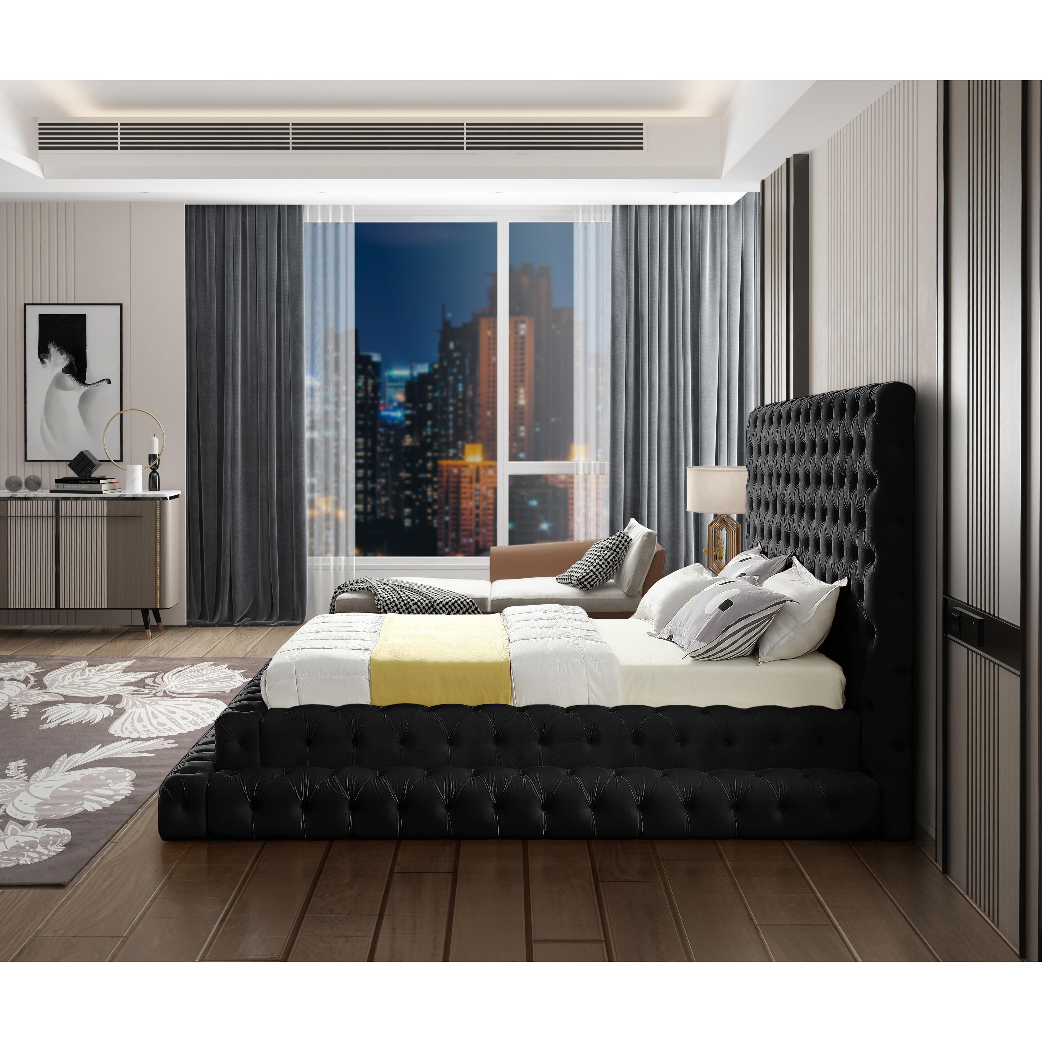 Meridian Revel Black Velvet Queen Bed (3 Boxes)