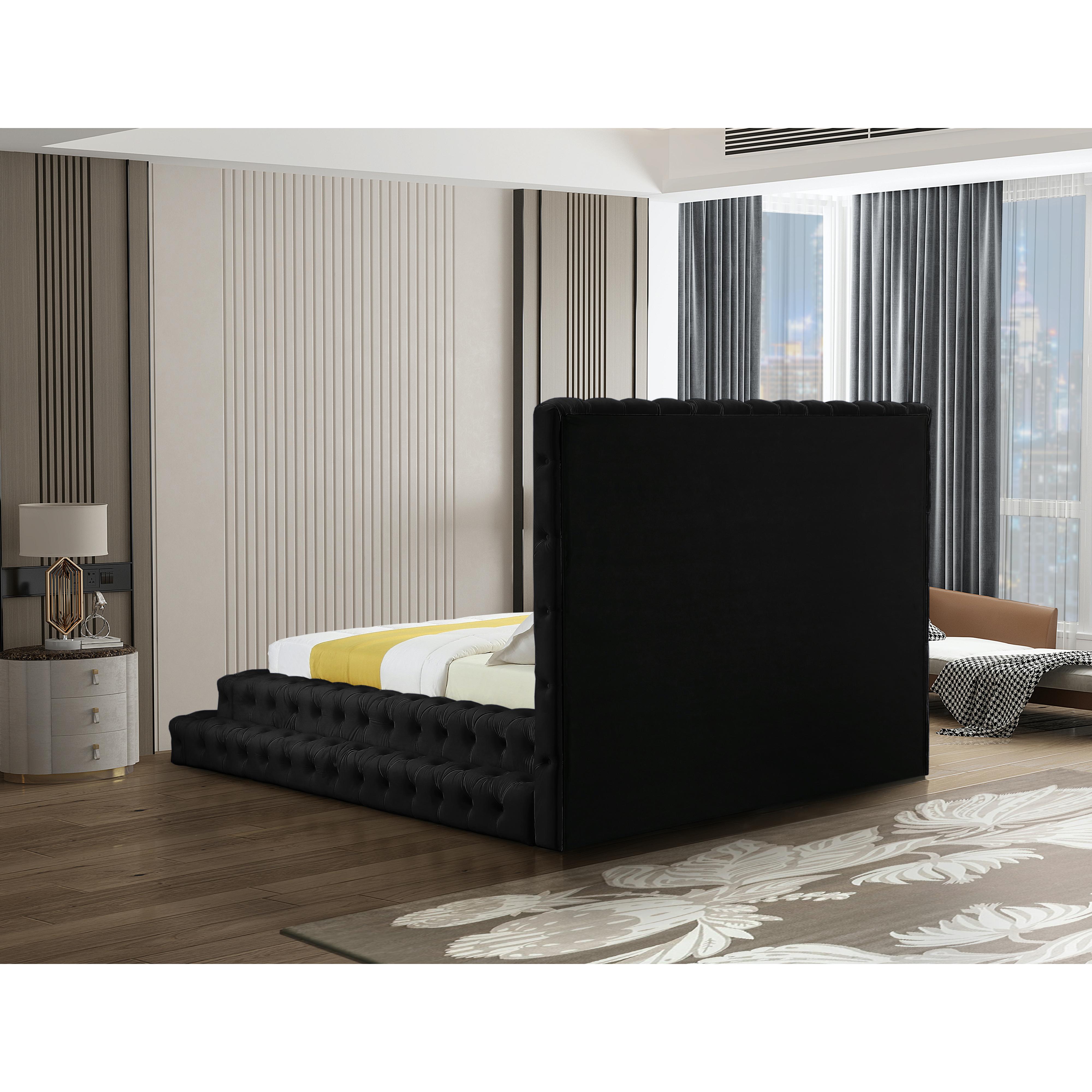 Meridian Revel Black Velvet Queen Bed (3 Boxes)