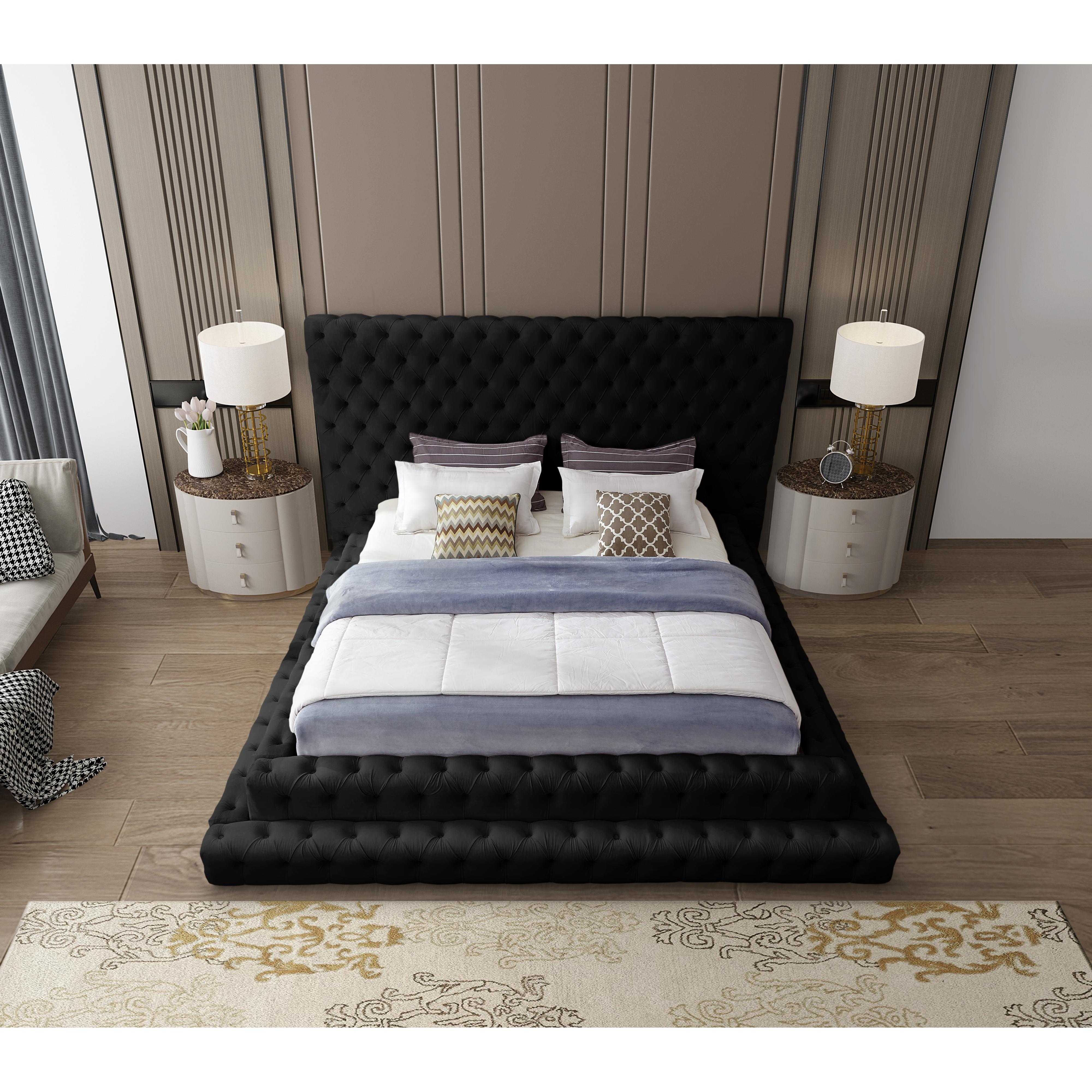 Meridian Revel Black Velvet Queen Bed (3 Boxes)