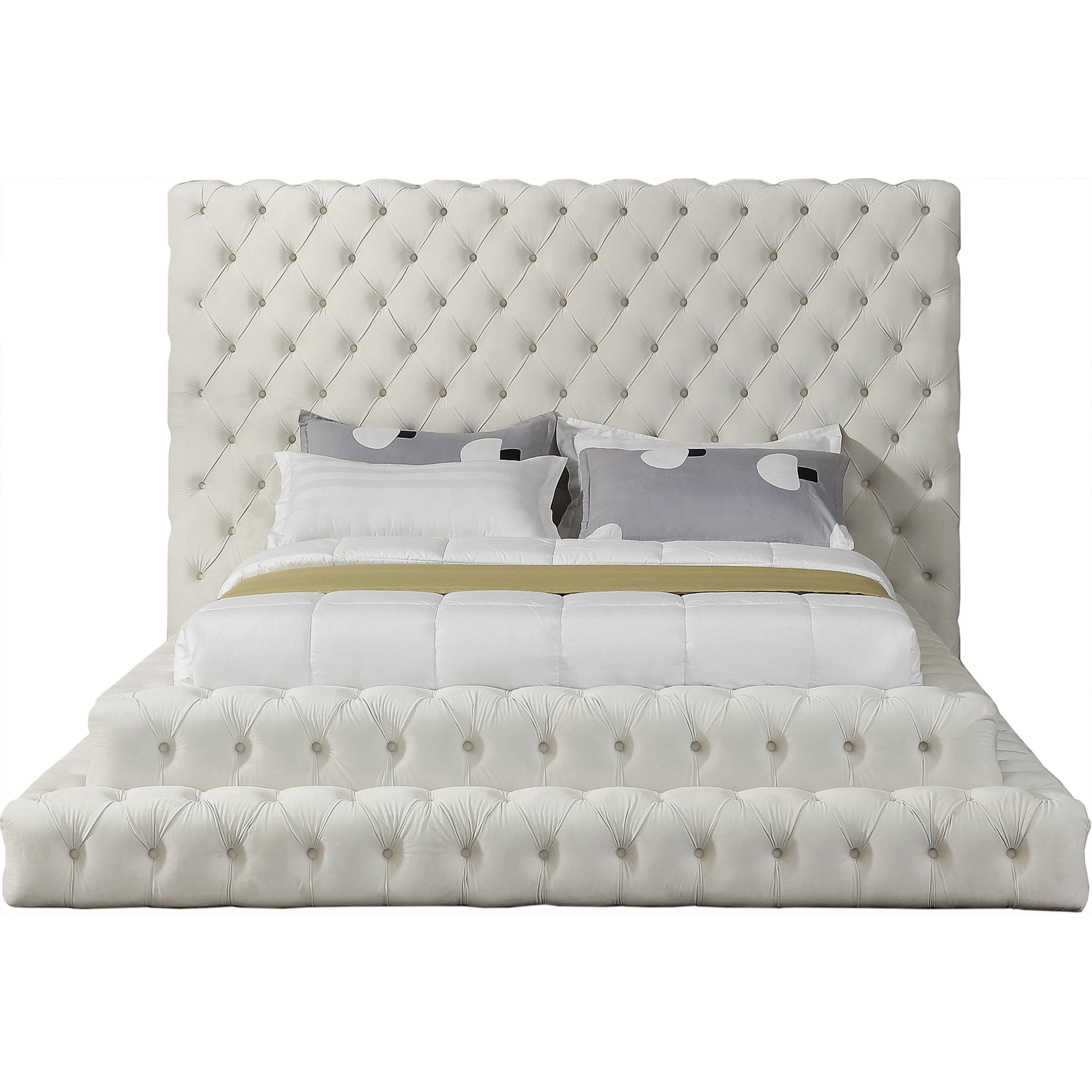 Meridian Revel Cream Velvet Queen Bed (3 Boxes)