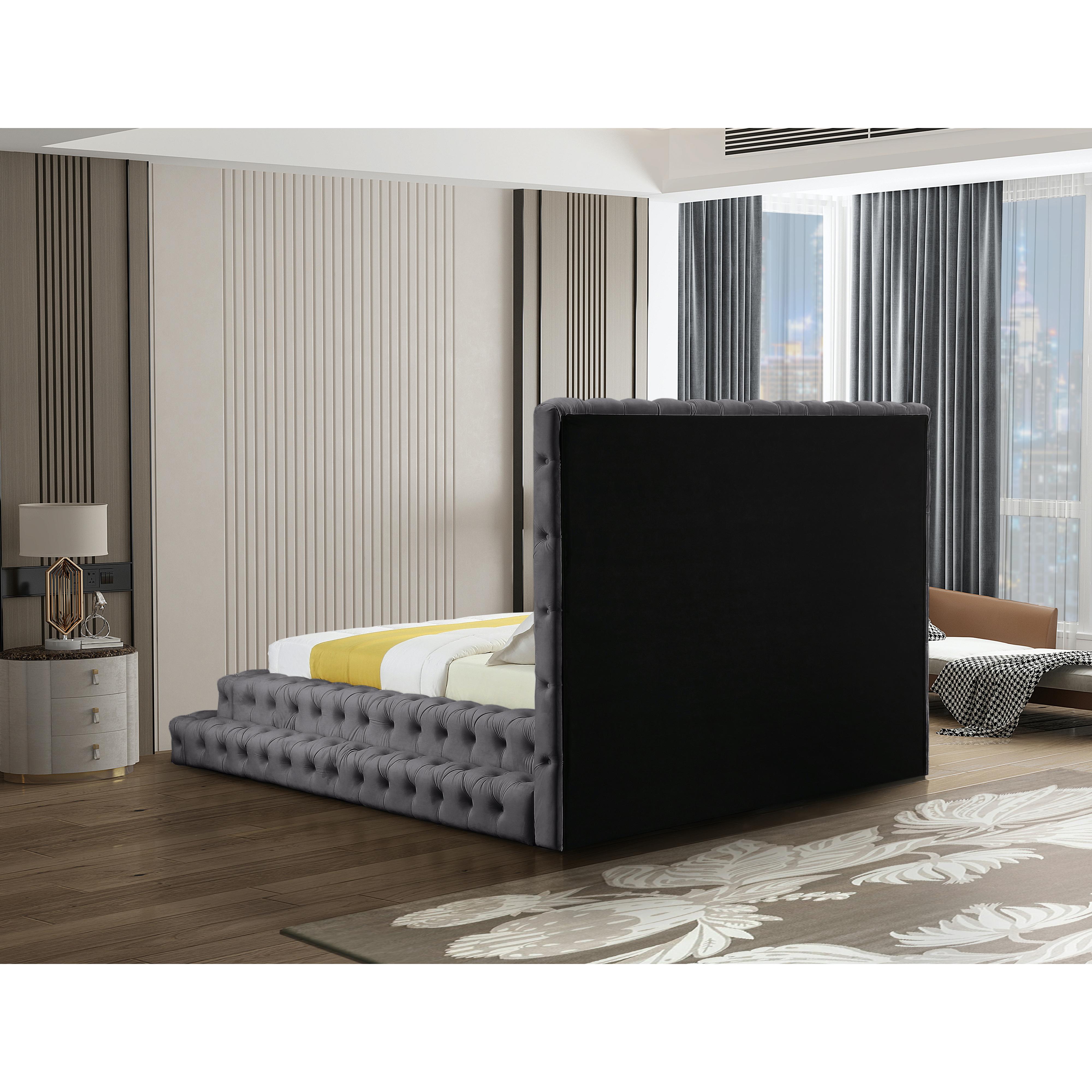 Meridian Revel Grey Velvet Queen Bed (3 Boxes)