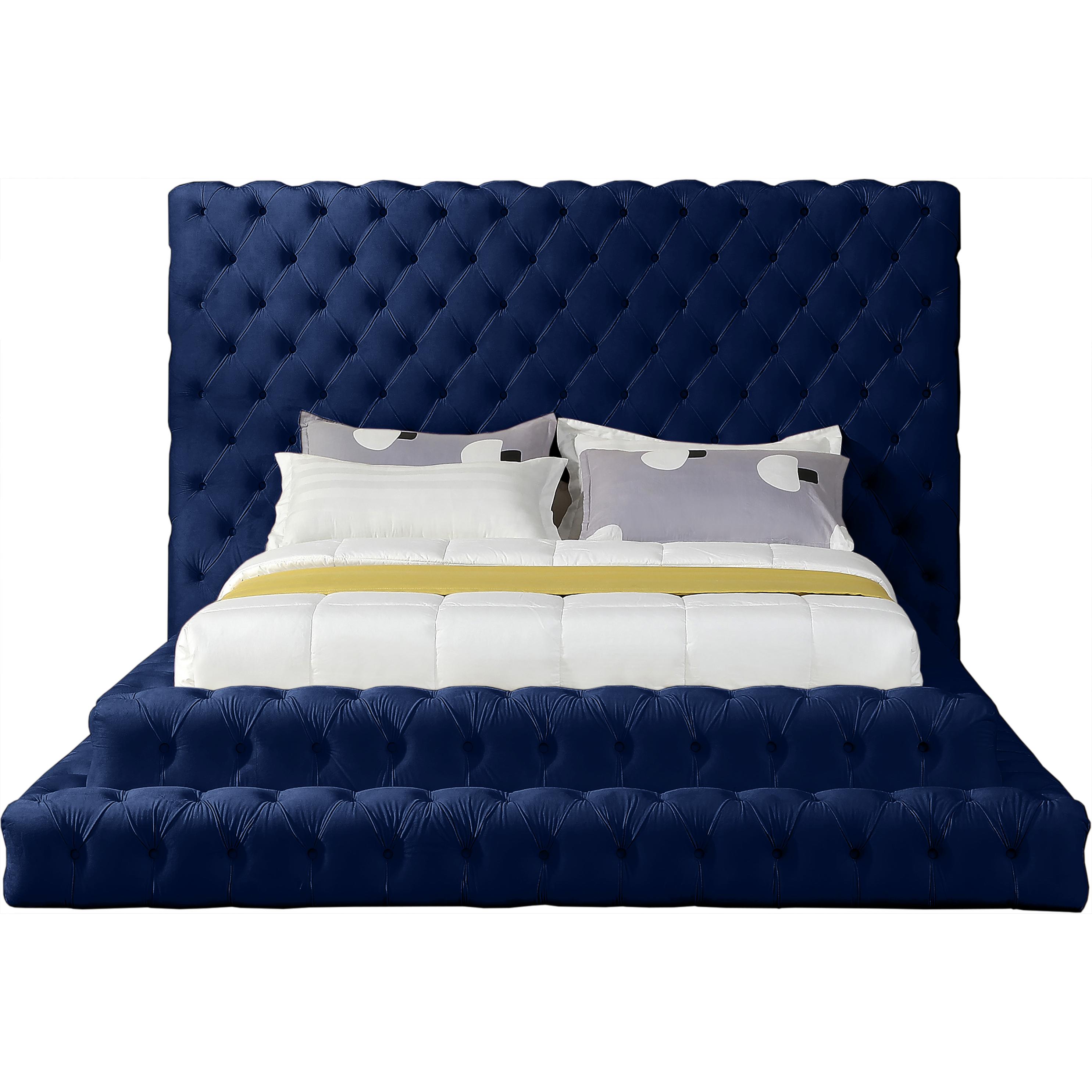 Meridian Revel Navy Velvet Queen Bed (3 Boxes)