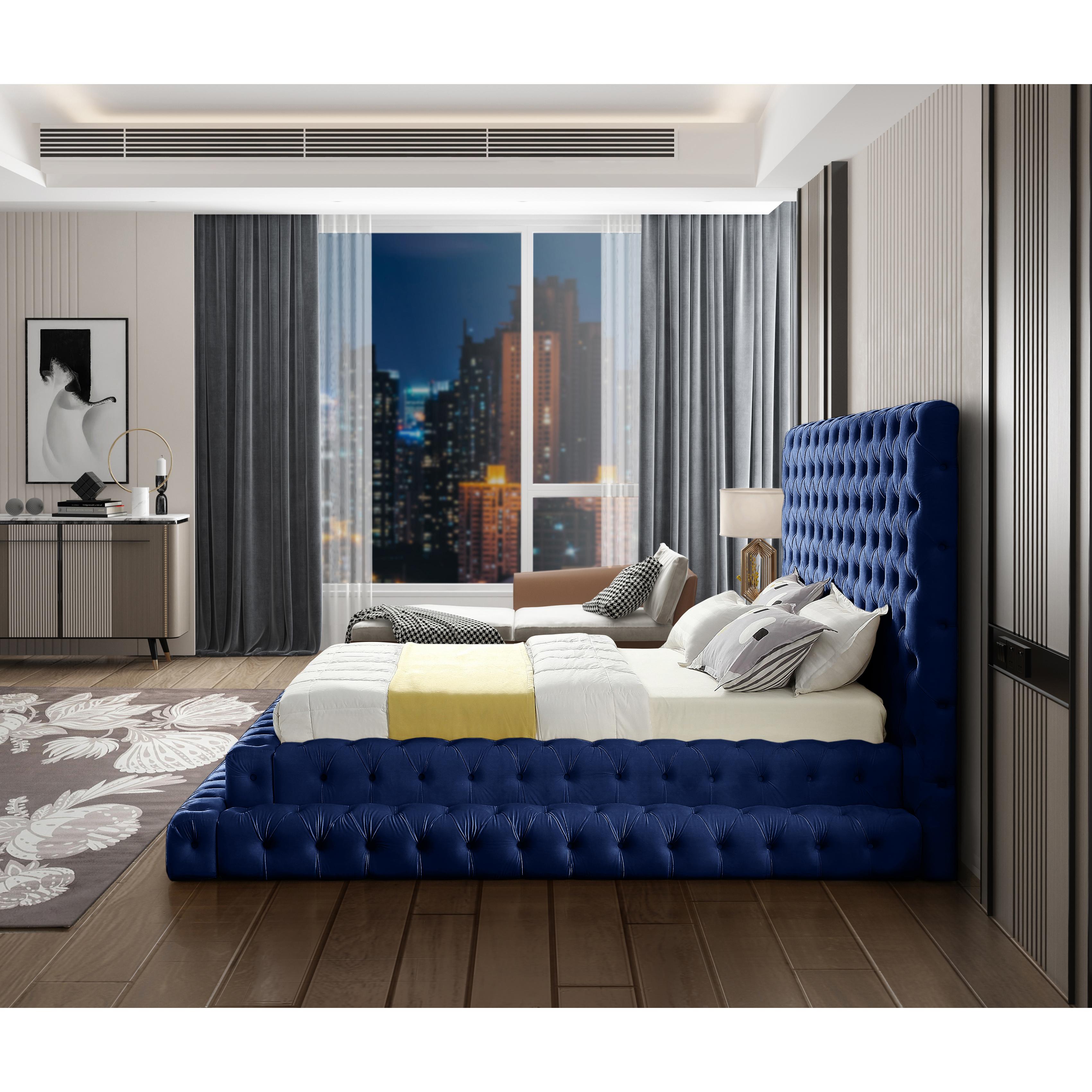 Meridian Revel Navy Velvet Queen Bed (3 Boxes)