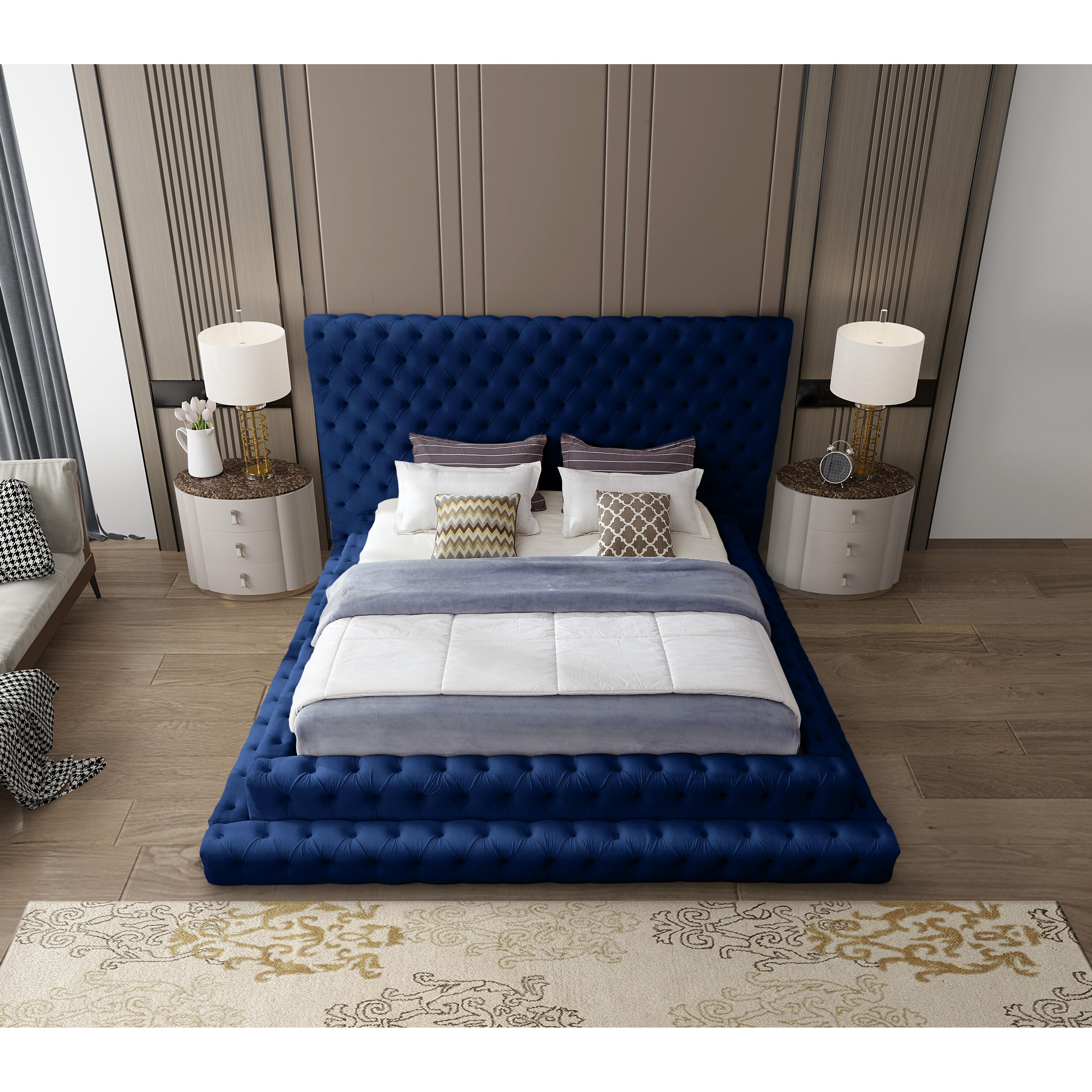 Meridian Revel Navy Velvet Queen Bed (3 Boxes)
