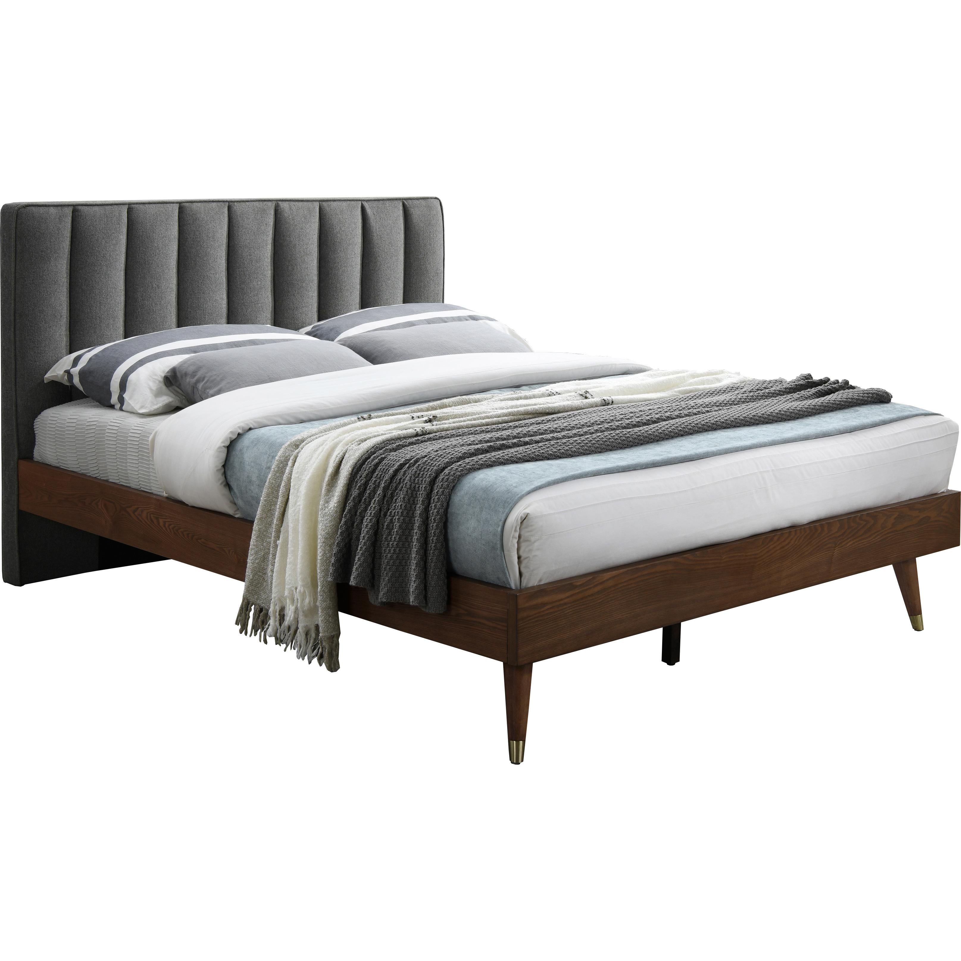 Meridian Vance Grey Linen Textured Fabric Queen Bed (3 Boxes)