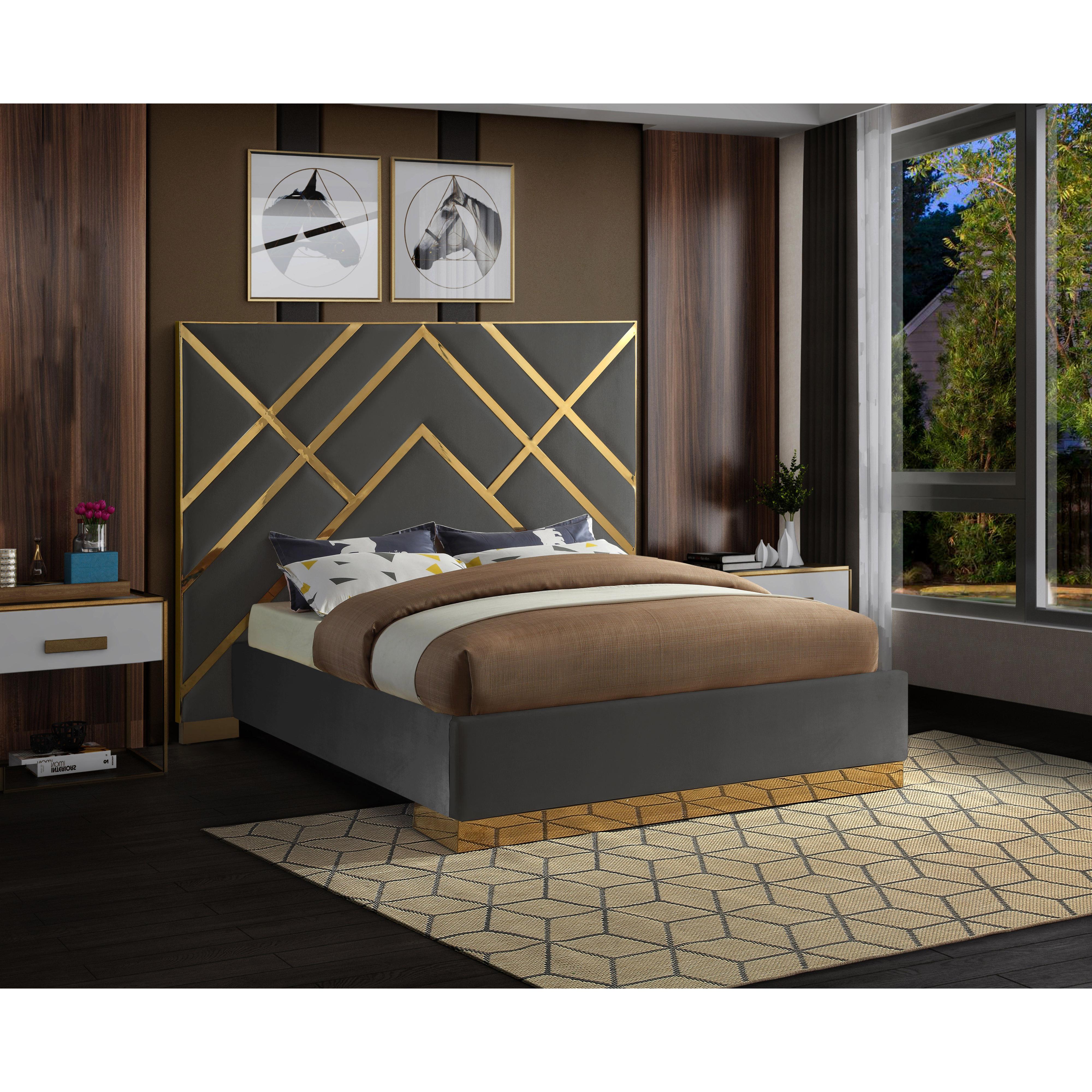 Meridian Vector Grey Velvet King Bed