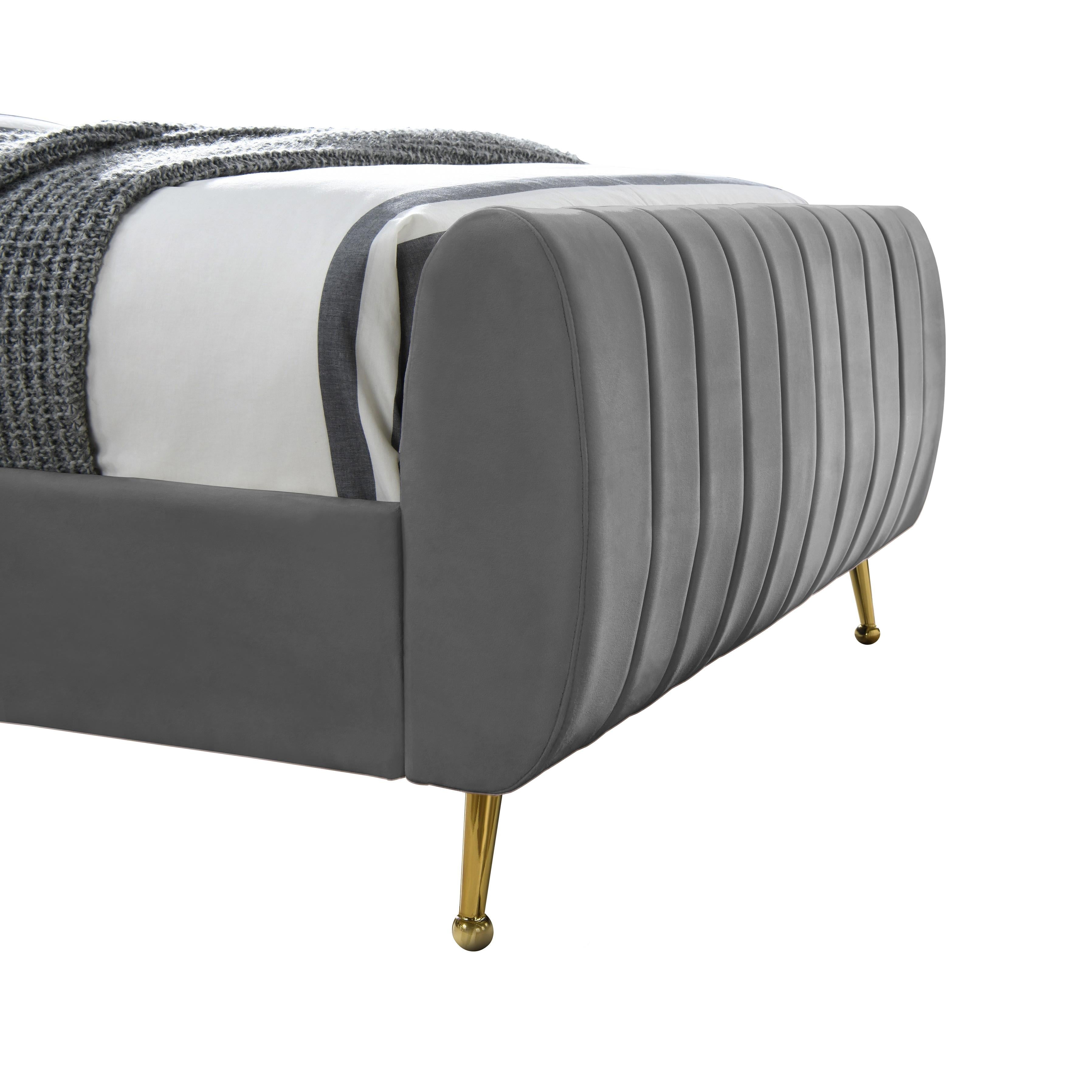 Meridian Zara Grey Velvet Full Bed (3 Boxes)