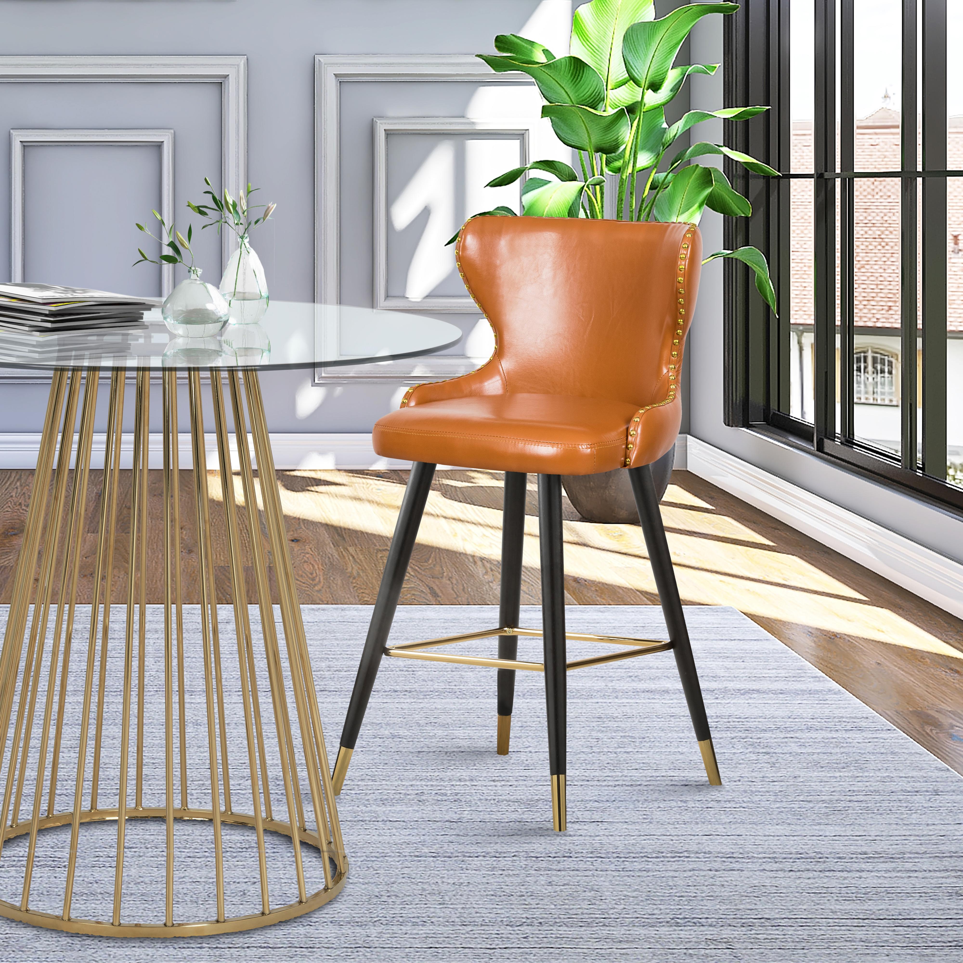 Meridian Hendrix Cognac Vegan Leather Counter/Bar Stool