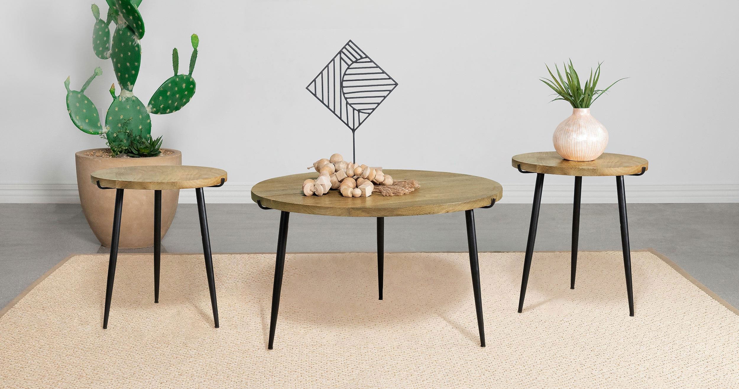 Pilar  Solid Wood Coffee and End Table Set Natural