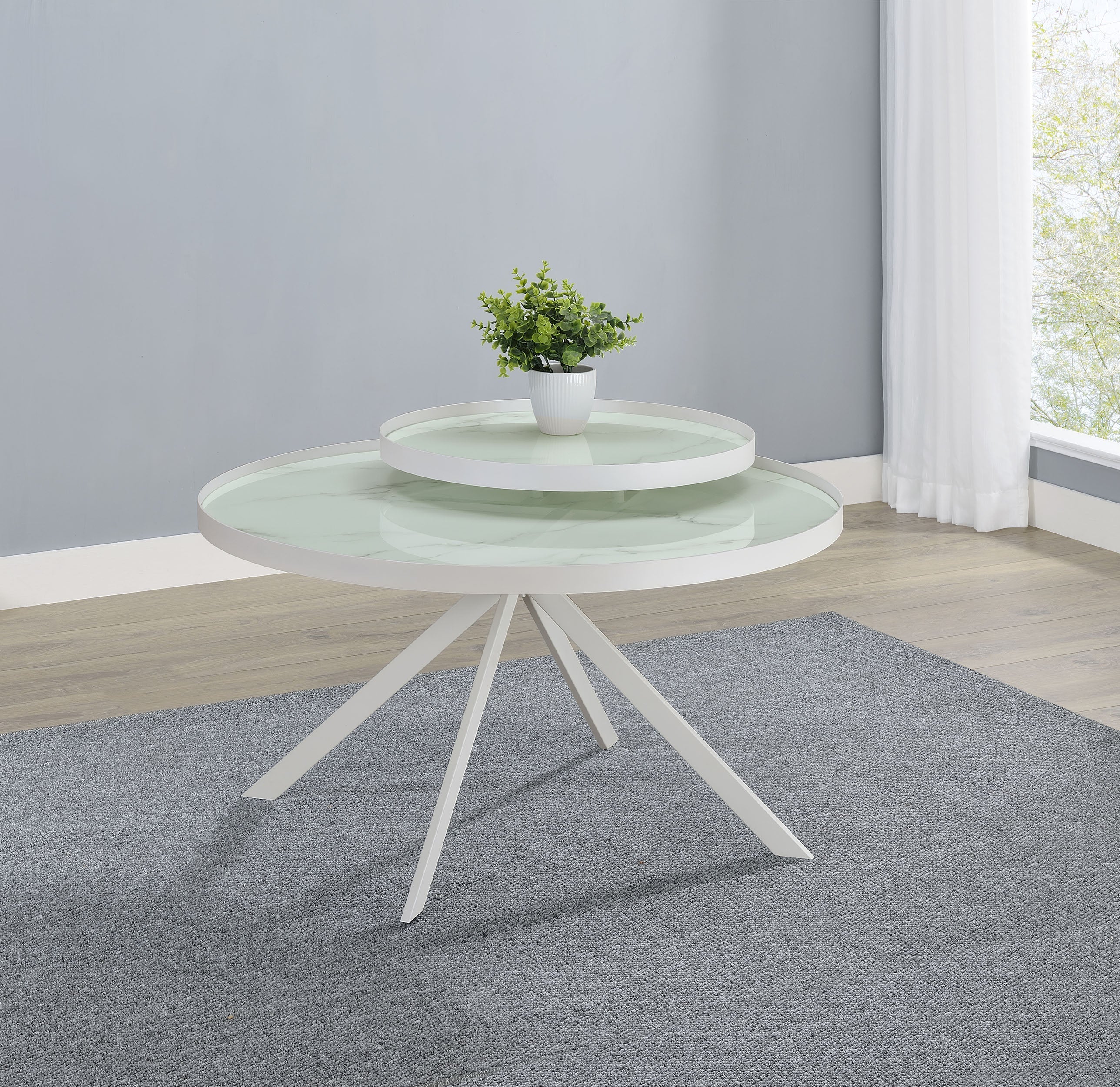 Briggs Round Marble Printed Glass Top Coffee Table Black