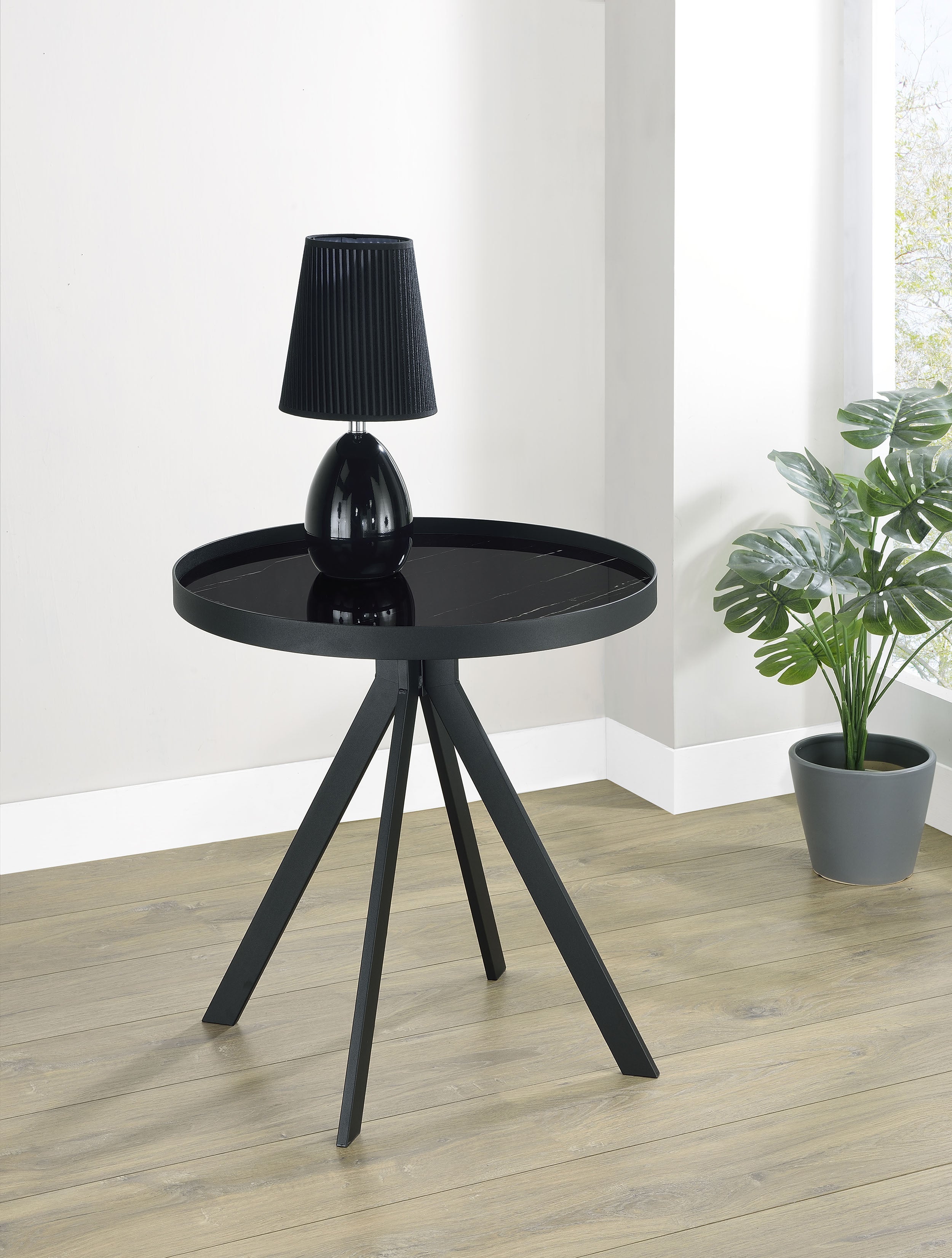 Briggs Round Marble Printed Glass Top End Side Table White