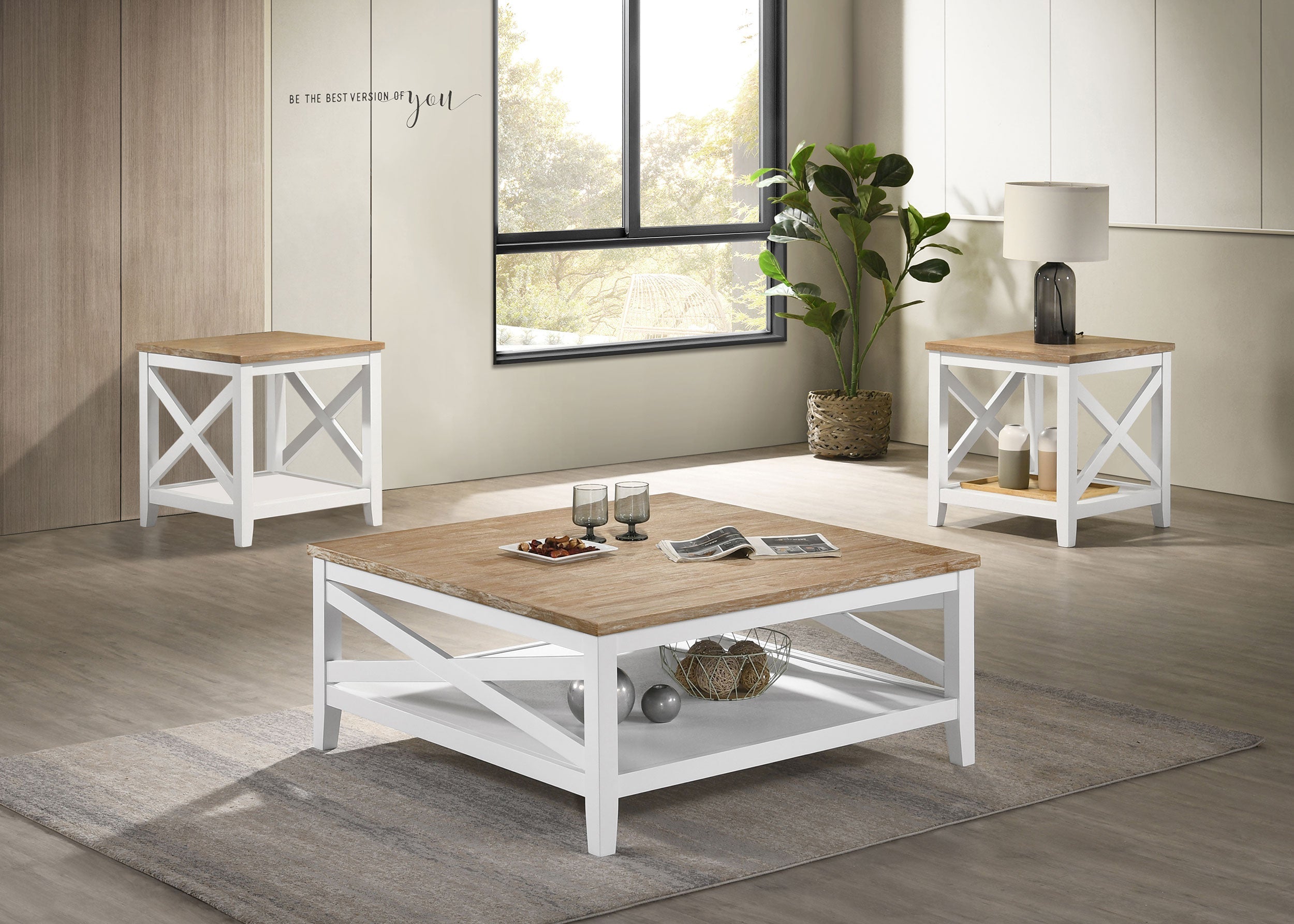 Hollis  Square Coffee and End Table Set White