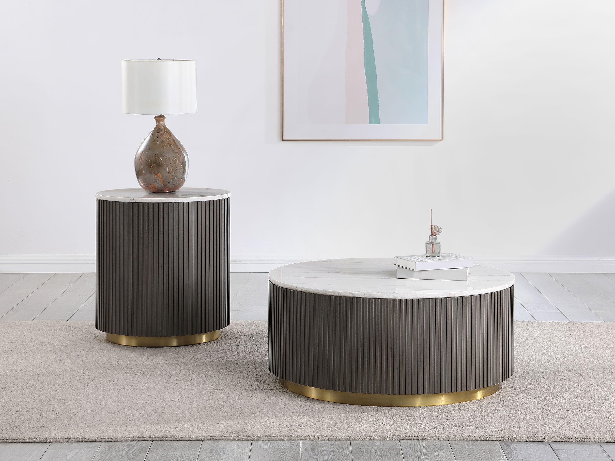Jason  Round Marble Coffee and End Table Set White