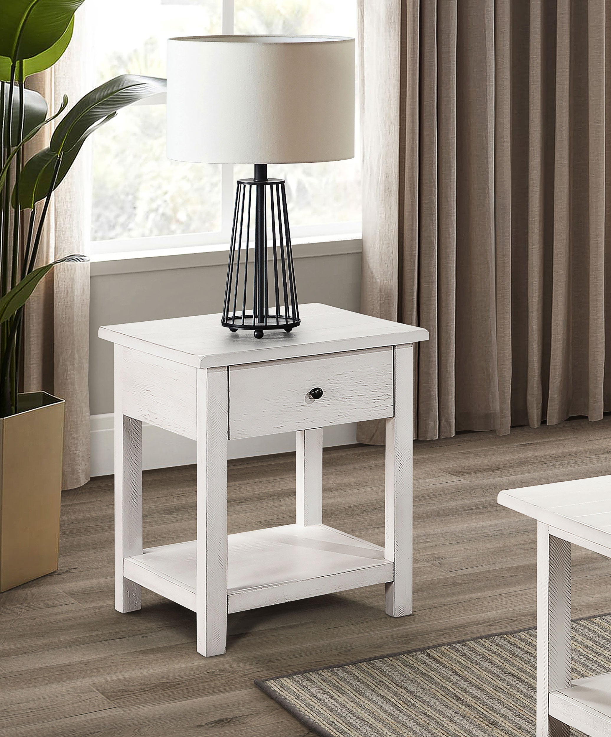 Payne 1-drawer Wood End Table with Shelf Distressed Brown