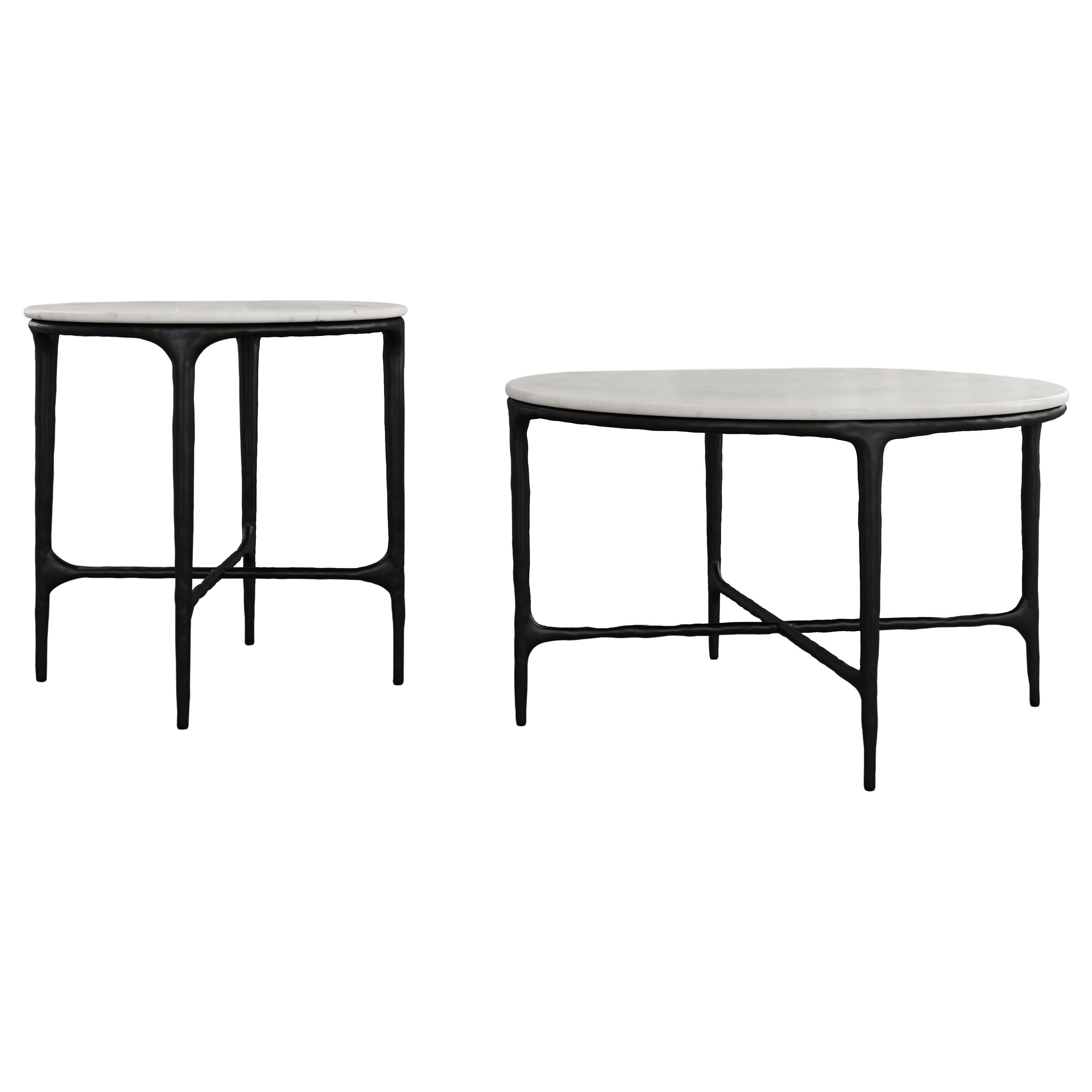 Hermas  Round Marble Coffee and End Table Set White