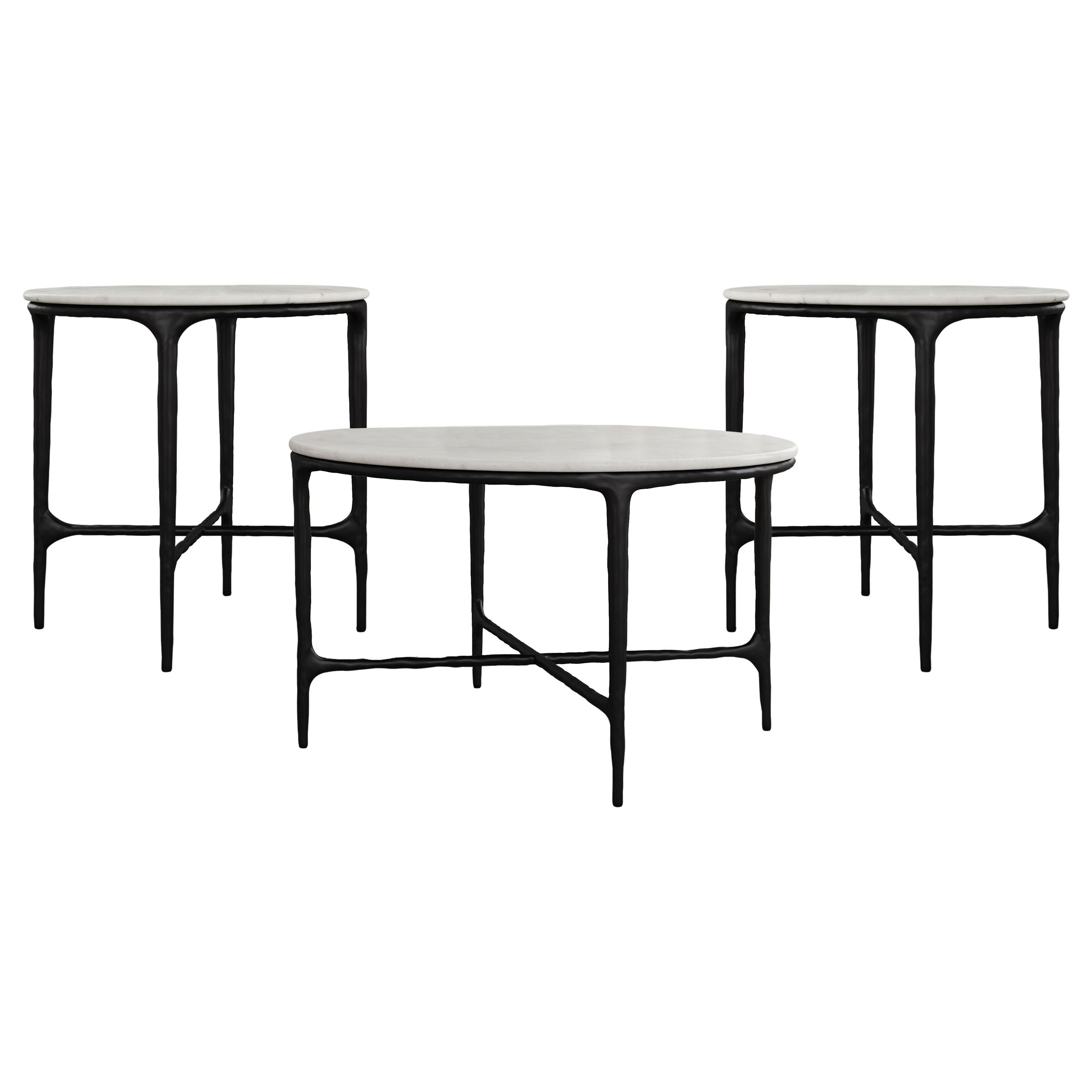 Hermas  Round Marble Coffee and End Table Set White