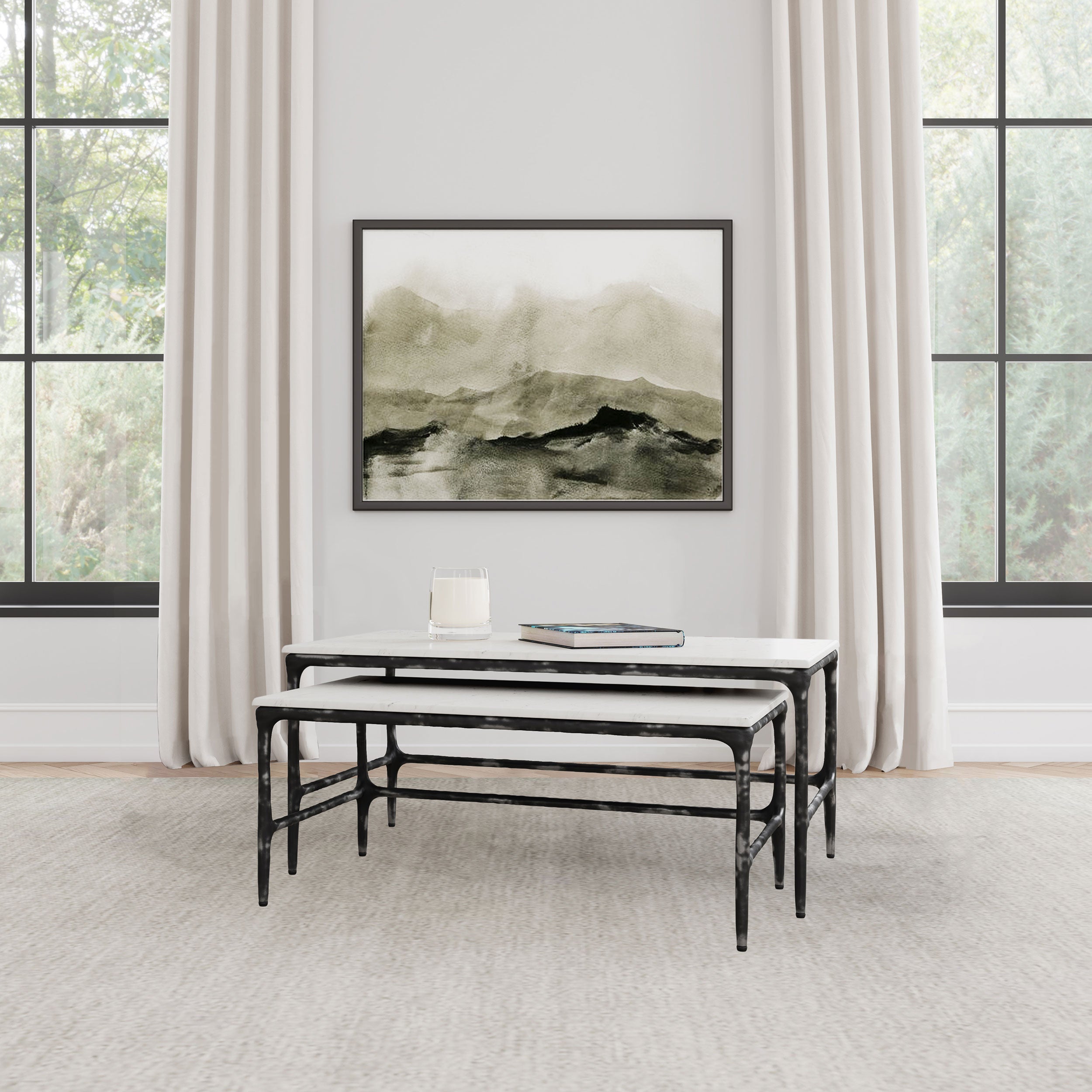 Ebby  Genuine Marble Top Nesting Coffee Tables White