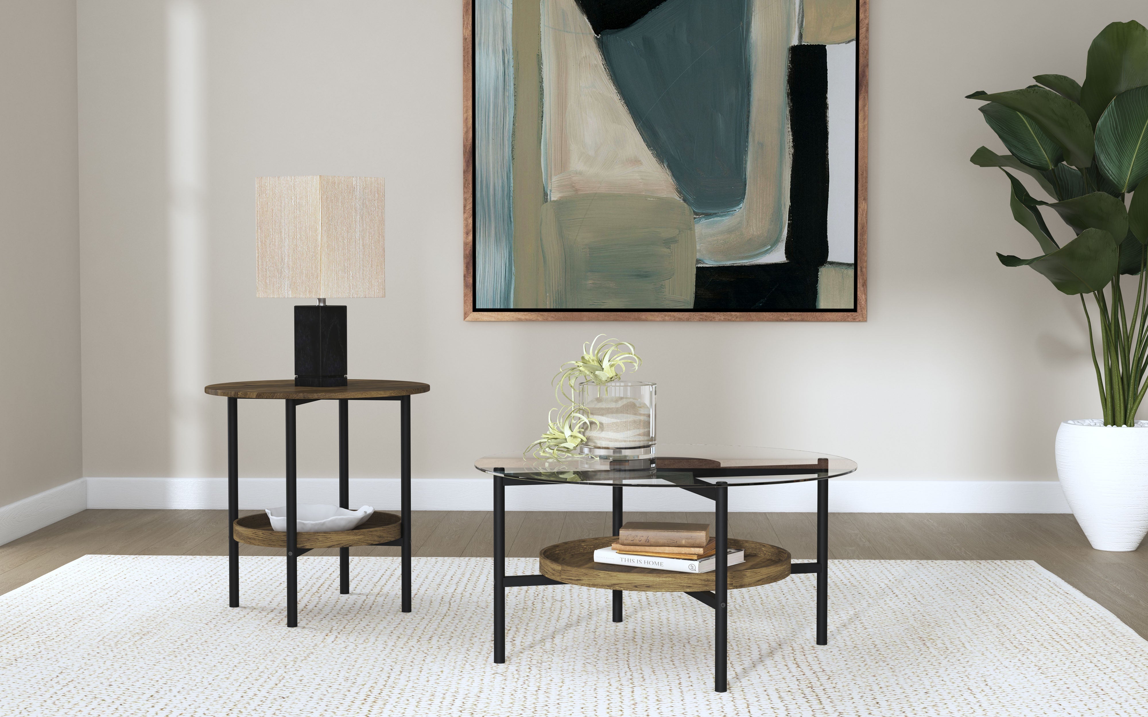 Delfin  Round Coffee and End Table Set Brown