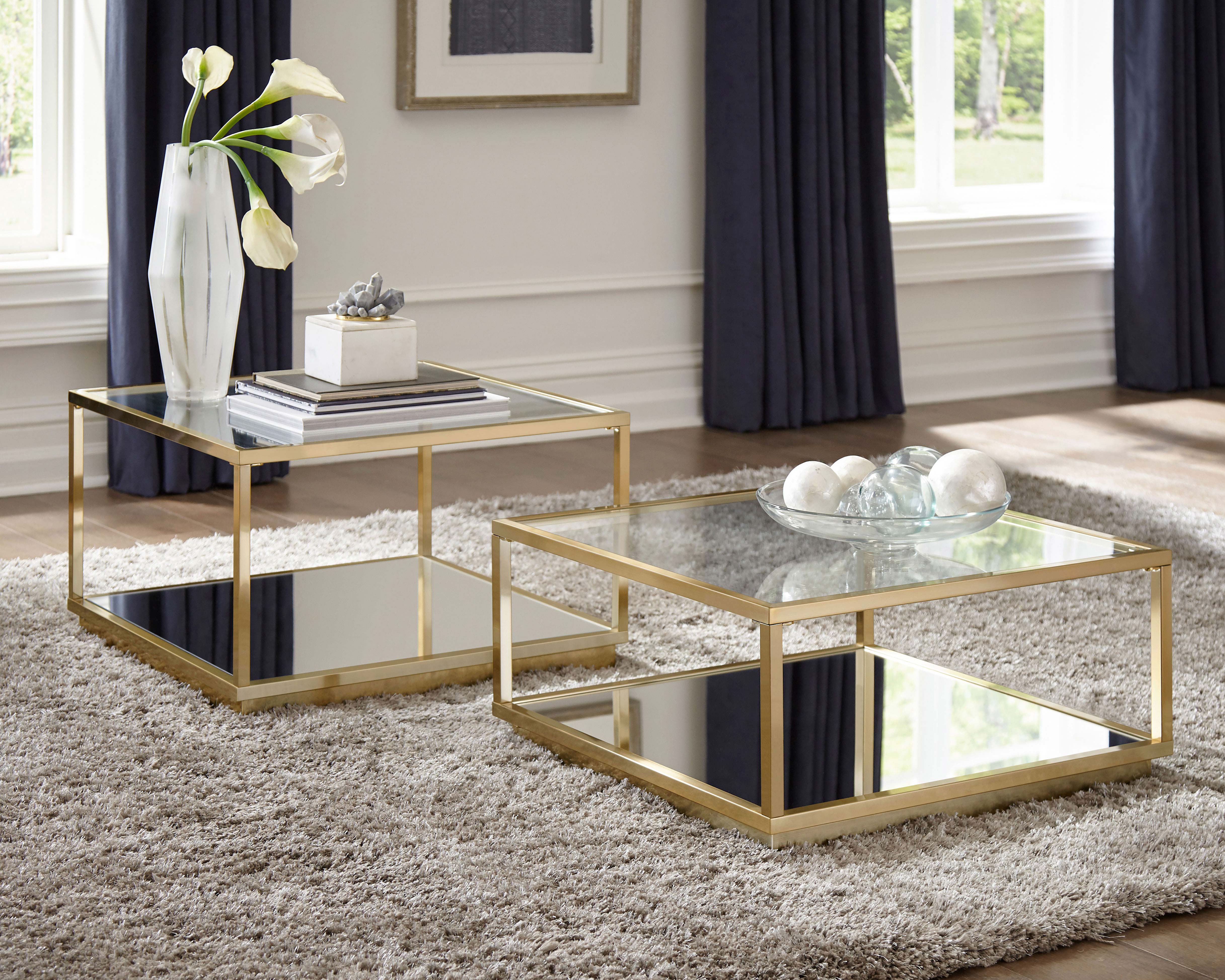 Renee  Square Coffee Table Set Rose Brass