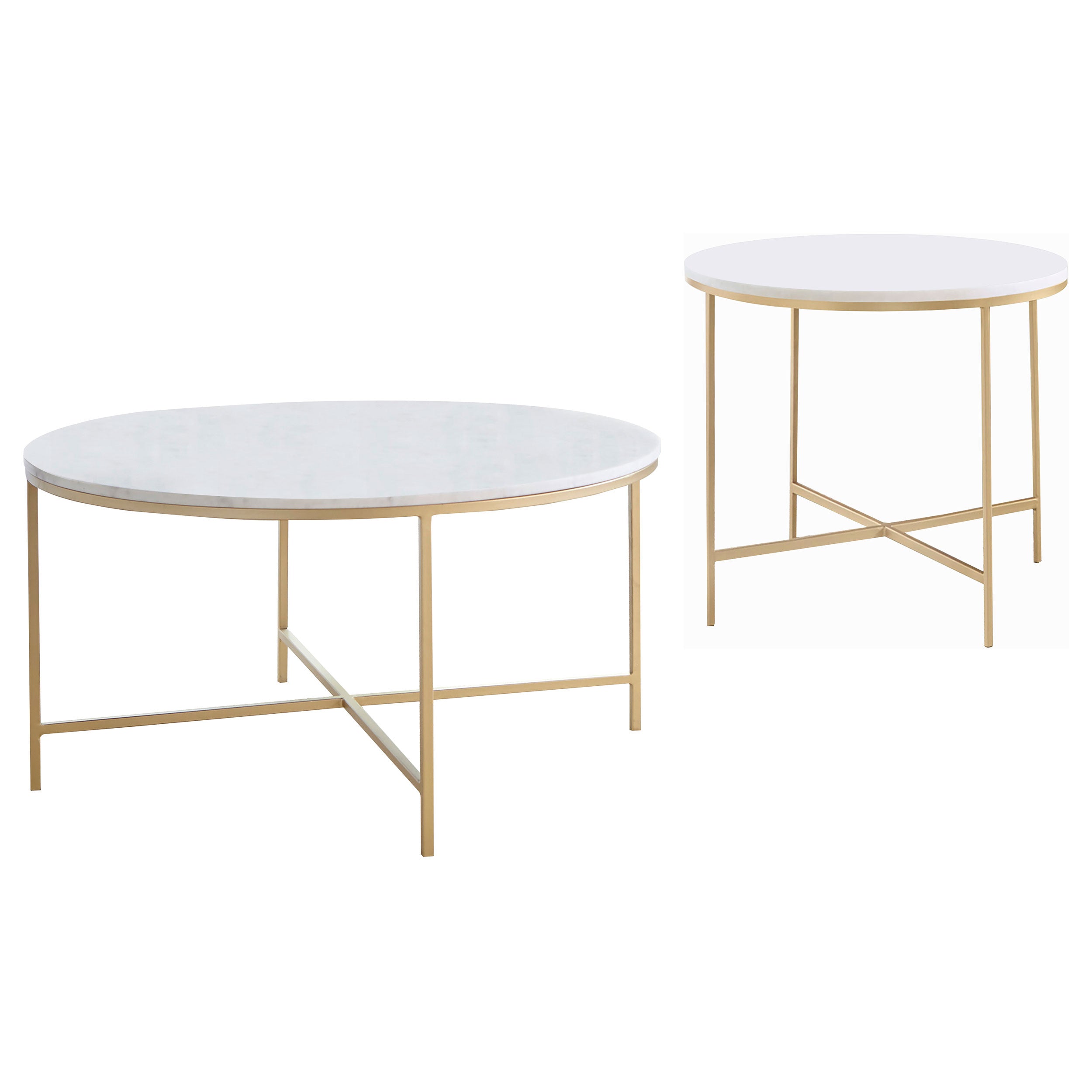 Ellison  Round Marble Coffee and End Table Set White