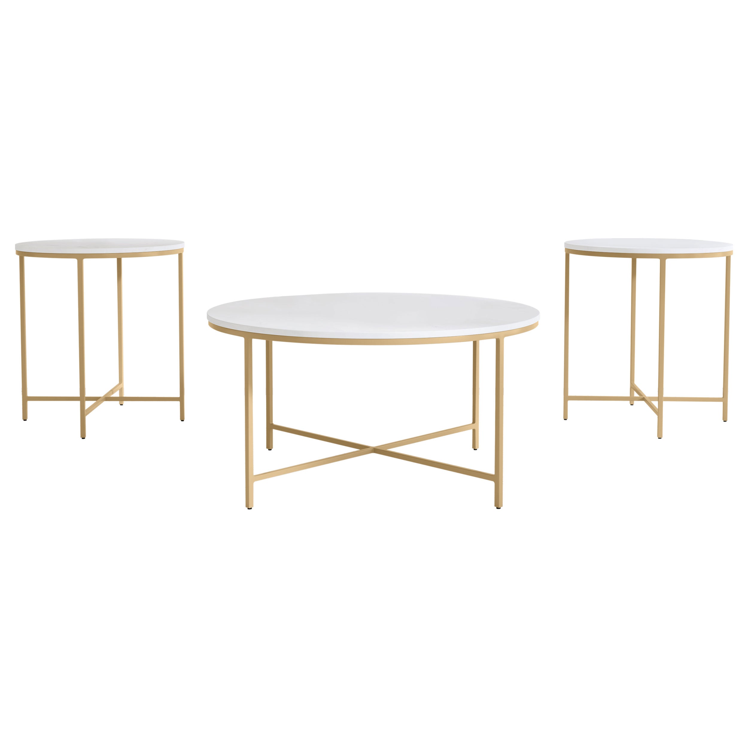 Ellison  Round Marble Coffee and End Table Set White