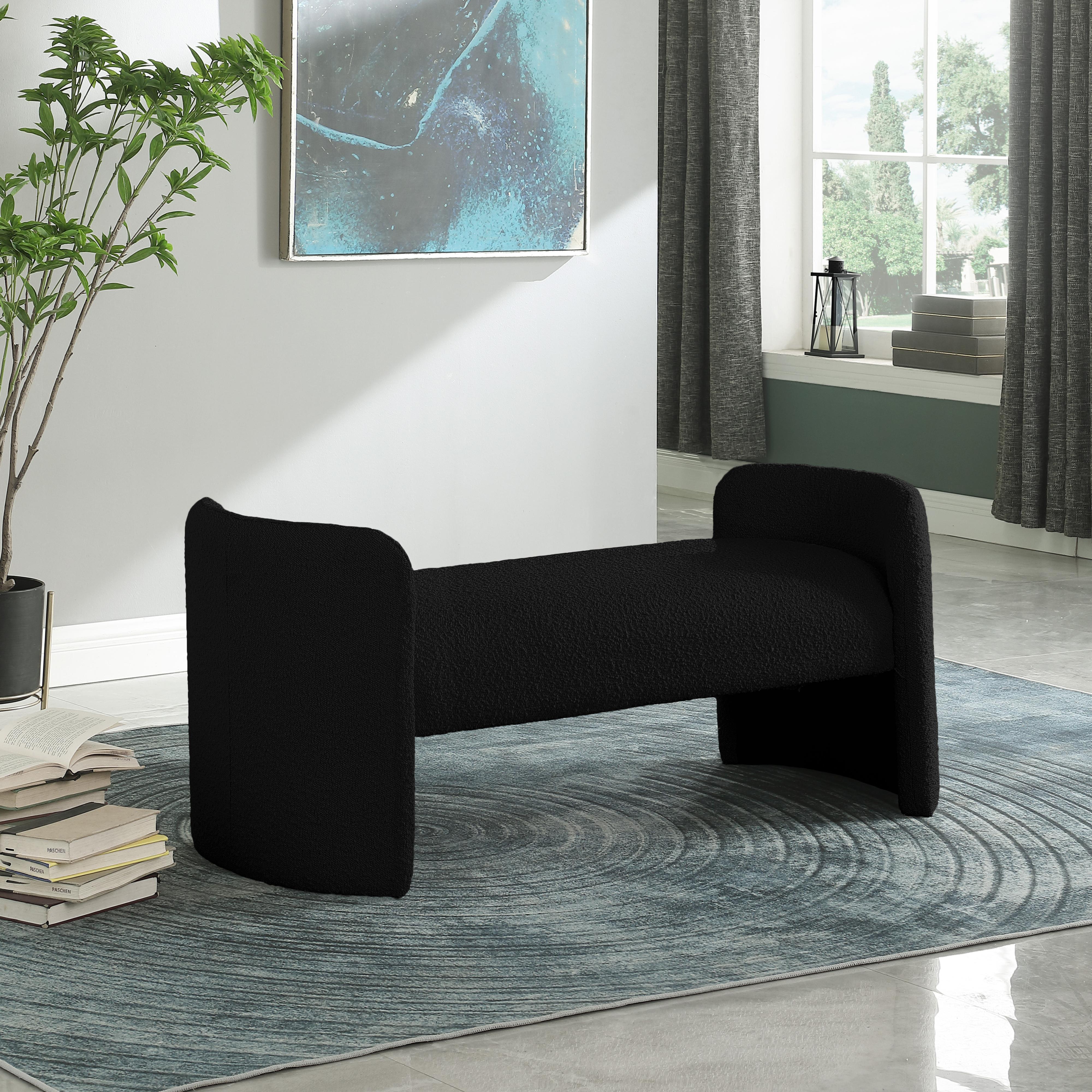 Meridian Peyton Black Boucle Fabric Bench