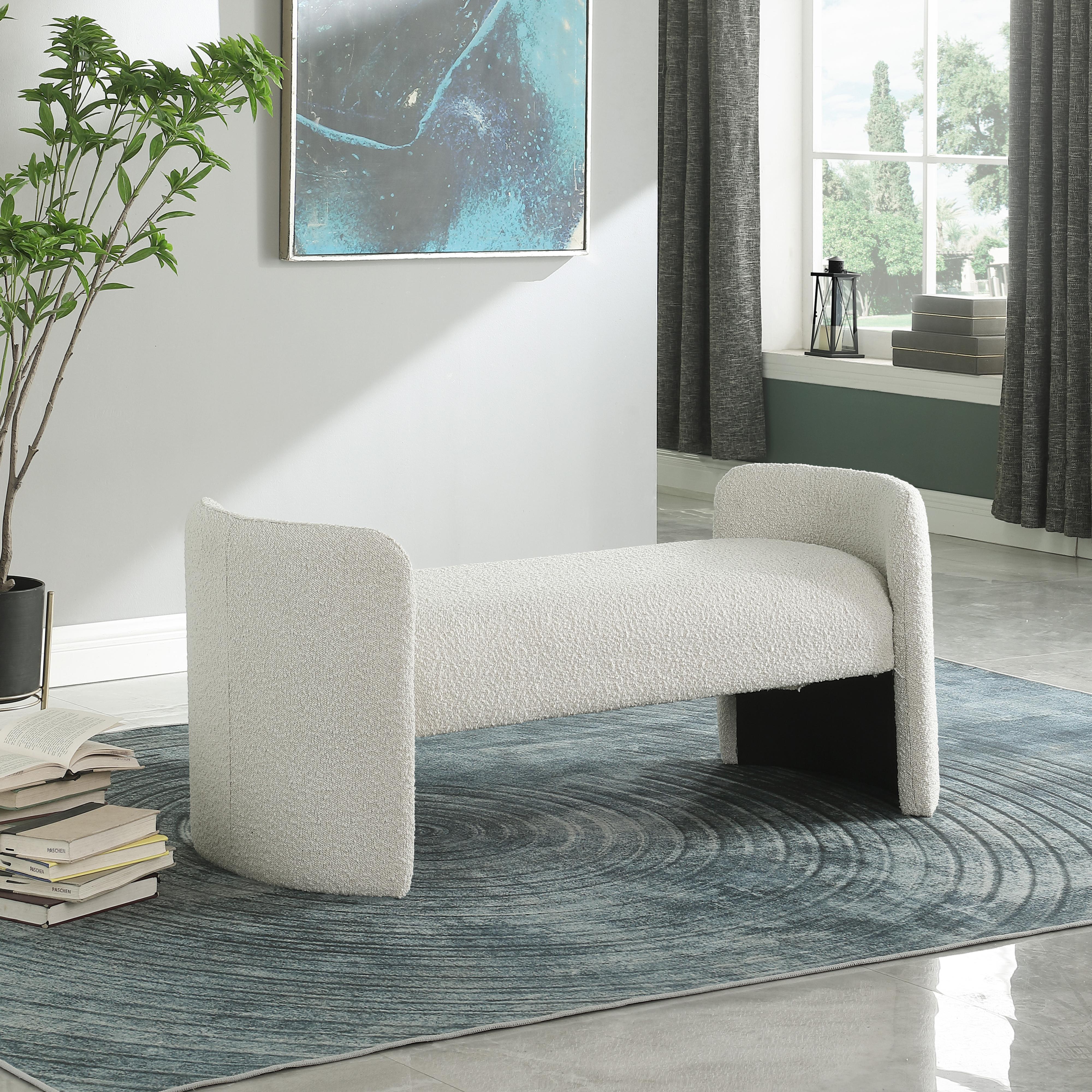 Meridian Peyton Cream Boucle Fabric Bench