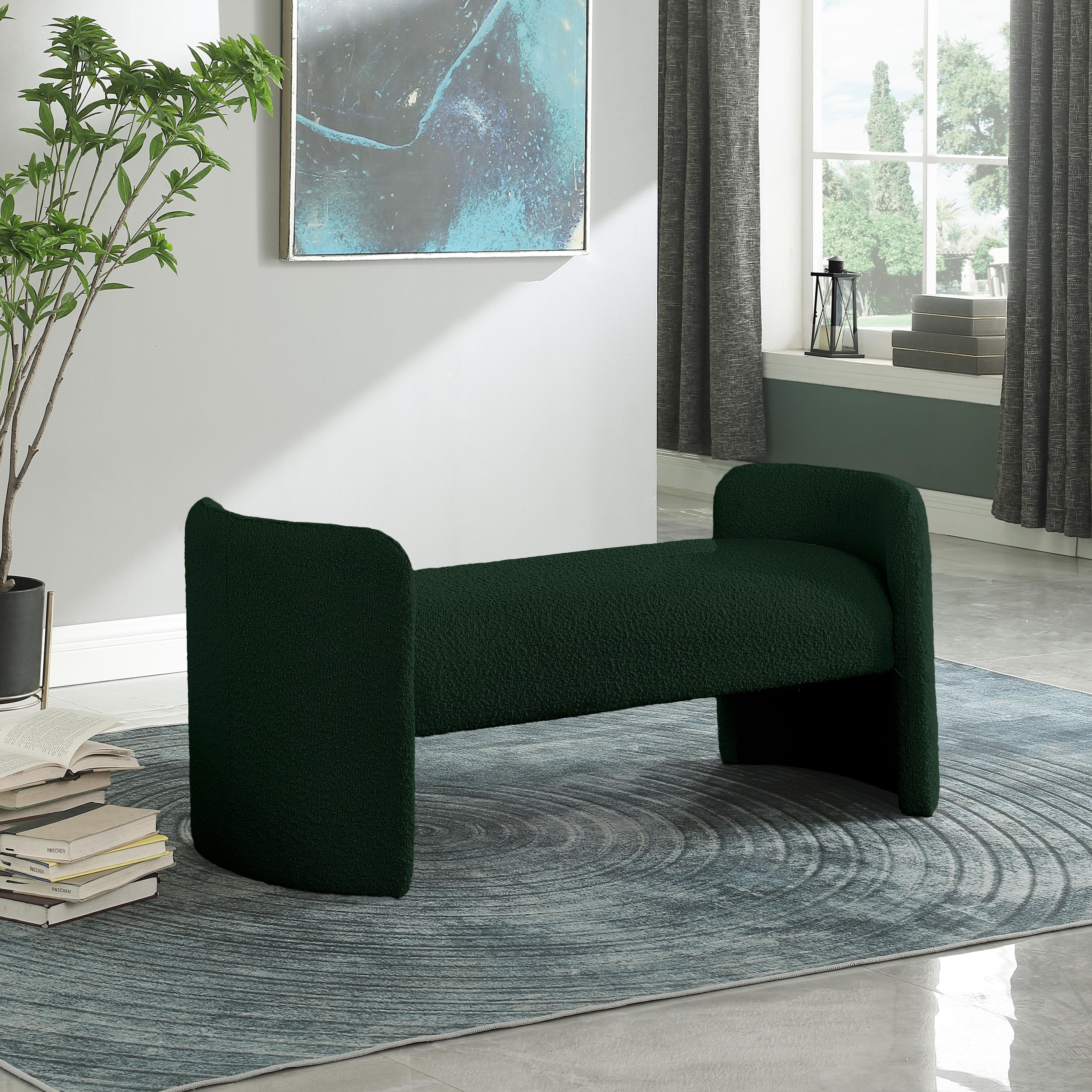 Meridian Peyton Green Boucle Fabric Bench