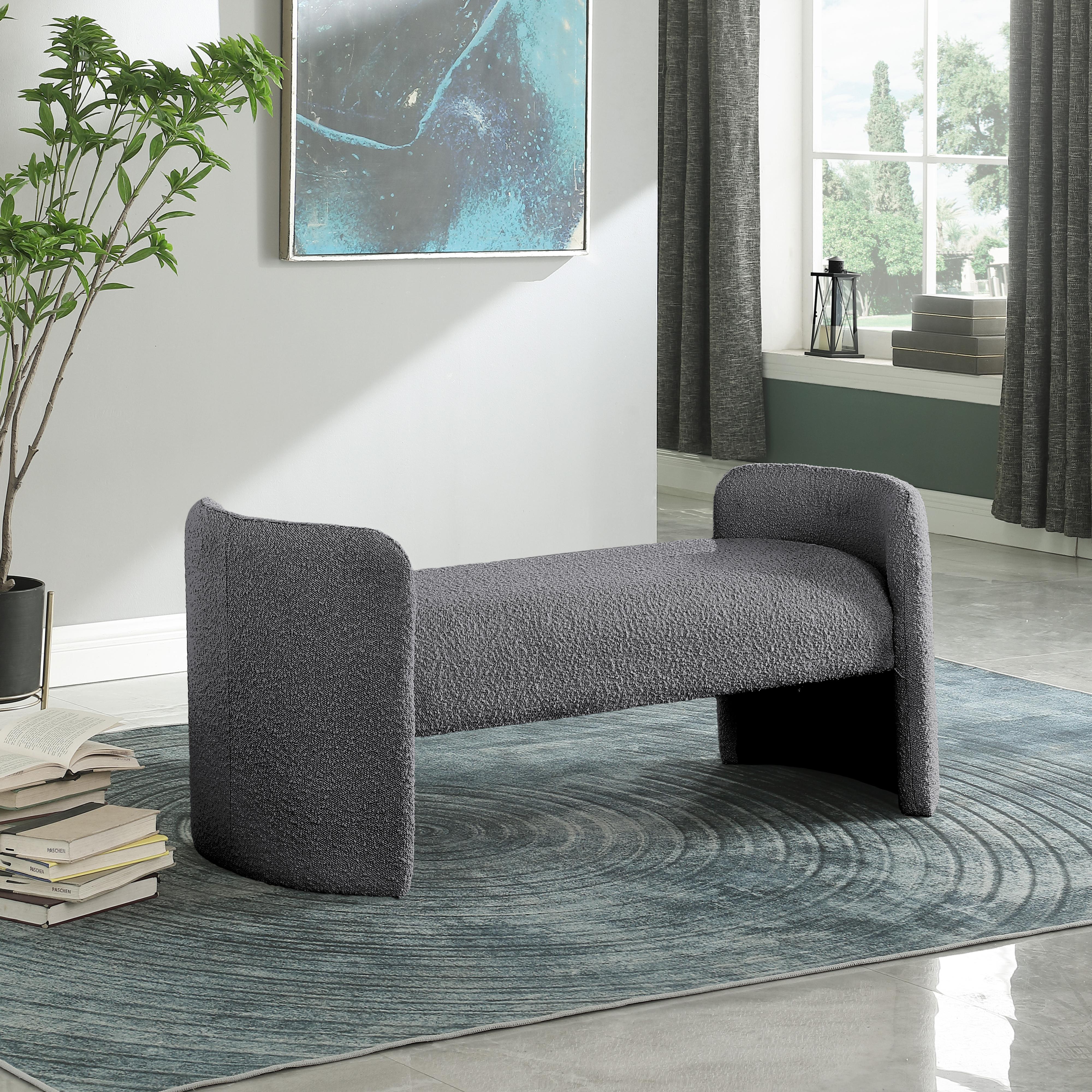 Meridian Peyton Grey Boucle Fabric Bench