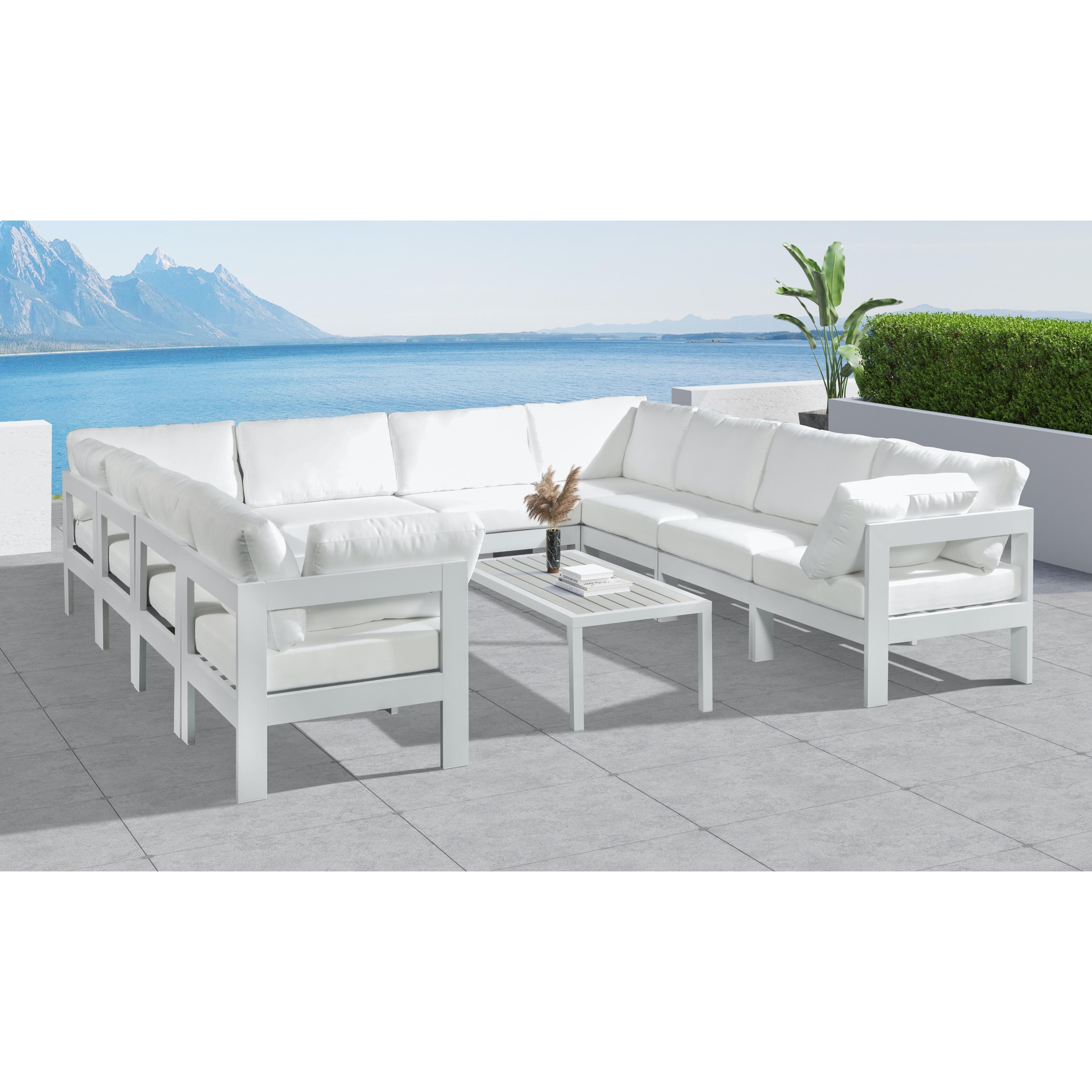 Meridian Nizuc White Water Resistant Fabric Outdoor Patio Modular Sectional