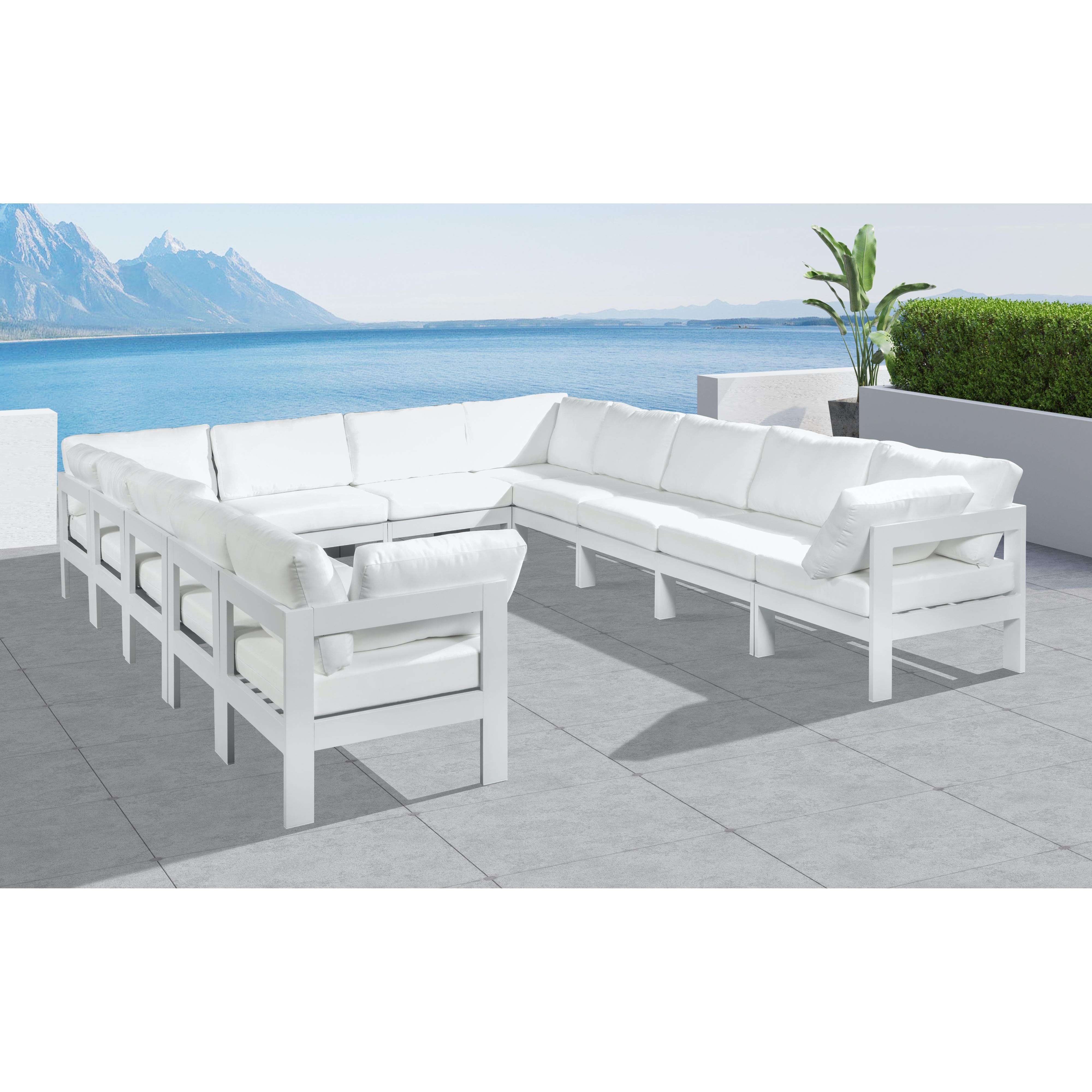 Meridian Nizuc White Water Resistant Fabric Outdoor Patio Modular Sectional