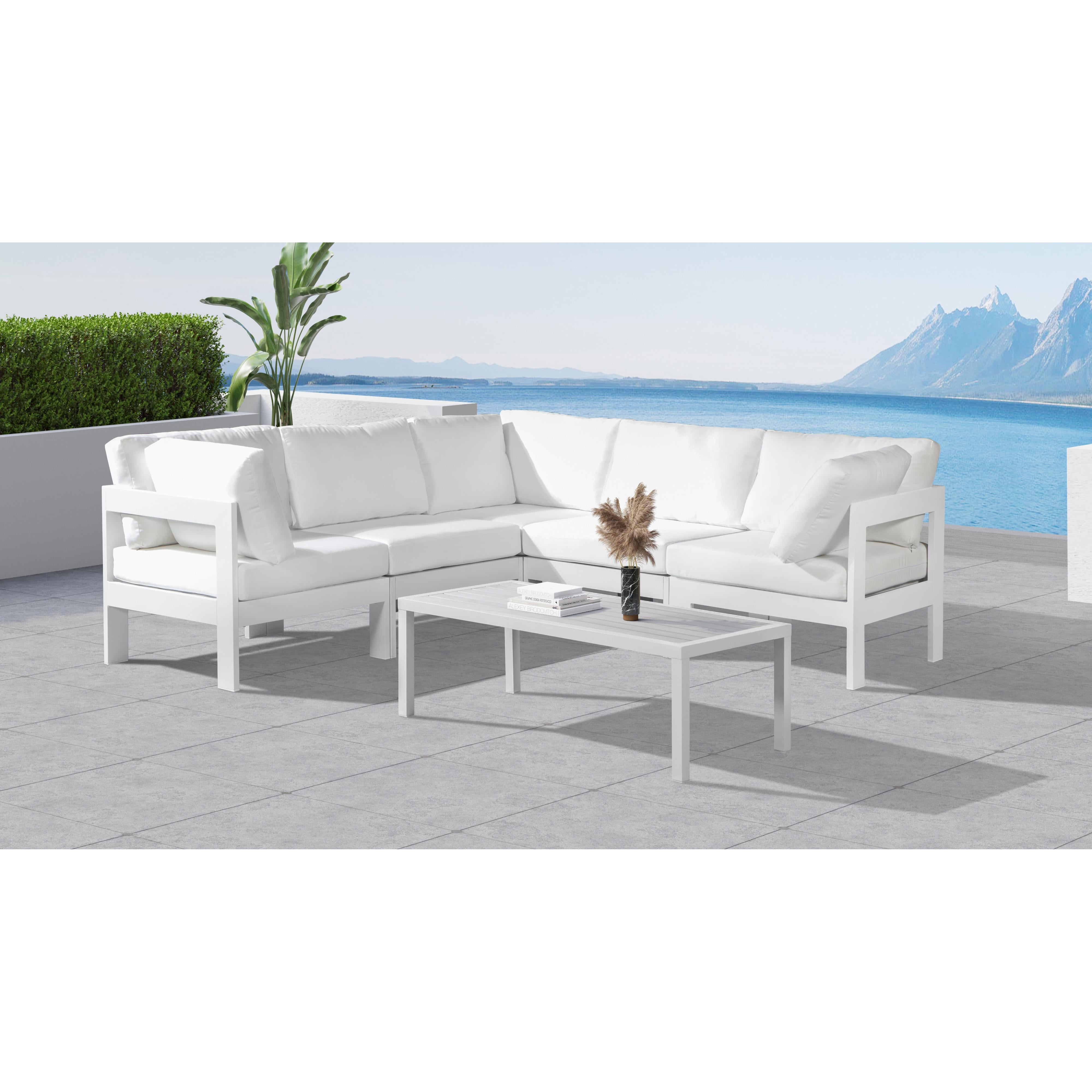Meridian Nizuc White Water Resistant Fabric Outdoor Patio Modular Sectional