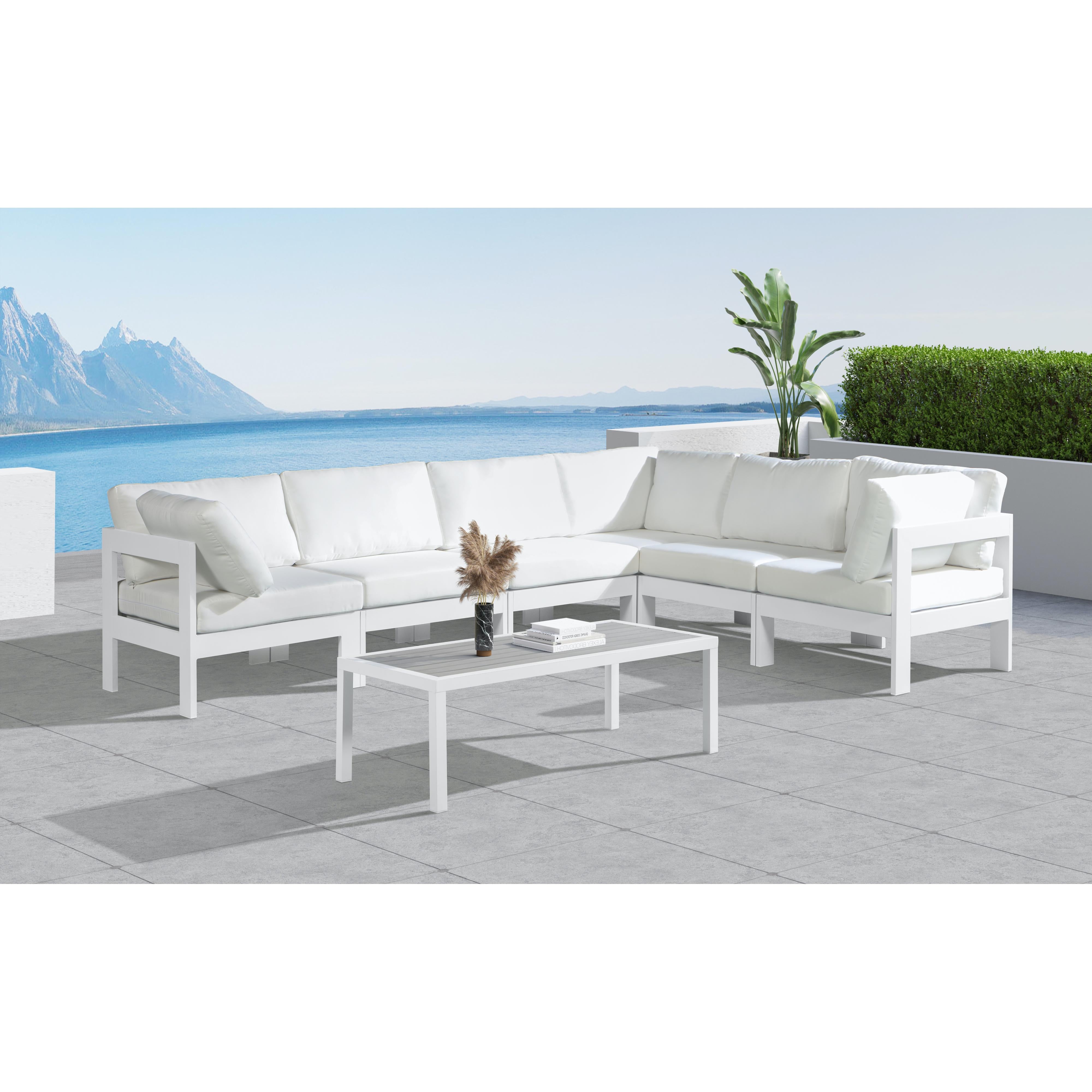 Meridian Nizuc White Water Resistant Fabric Outdoor Patio Modular Sectional