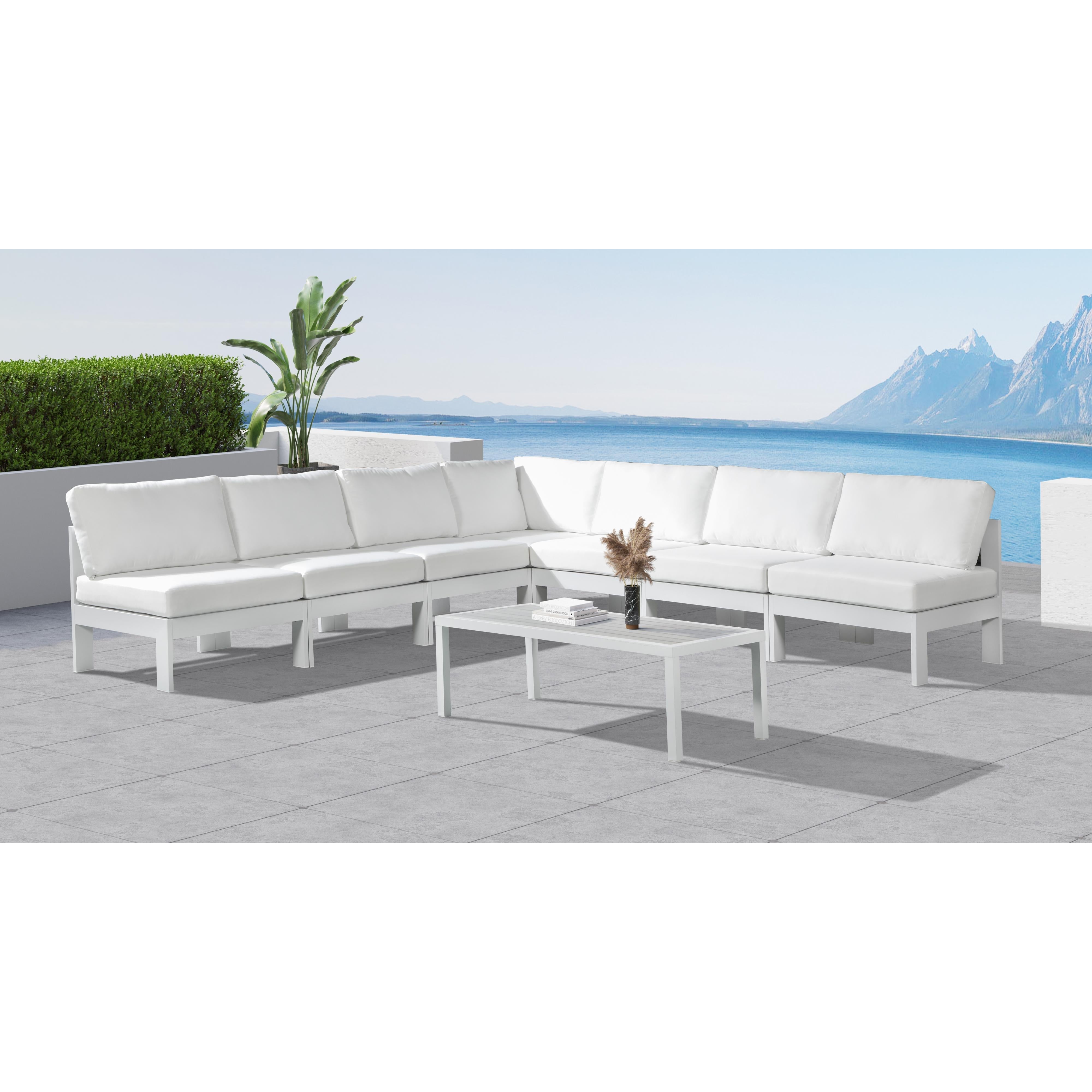 Meridian Nizuc White Water Resistant Fabric Outdoor Patio Modular Sectional