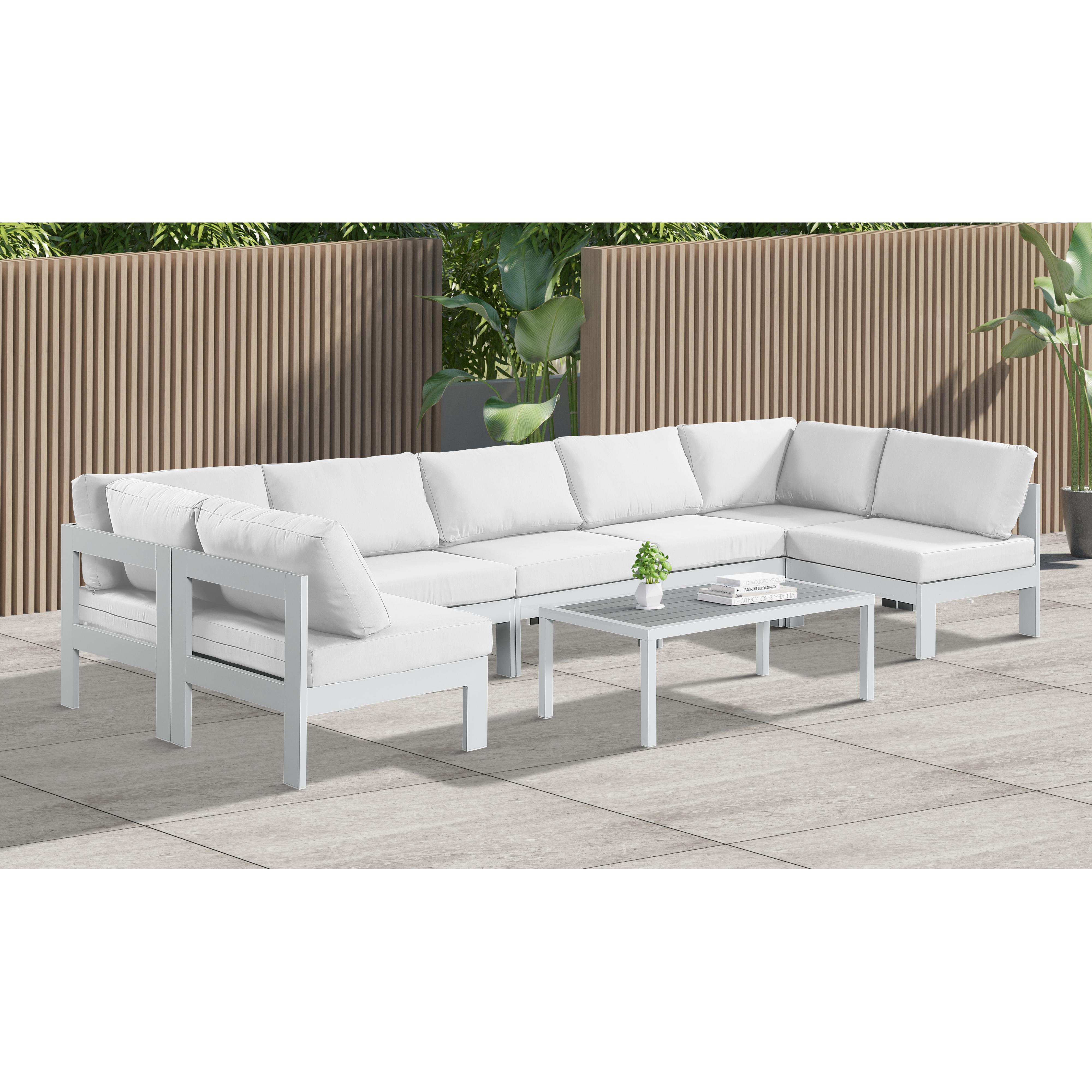 Meridian Nizuc White Water Resistant Fabric Outdoor Patio Modular Sectional
