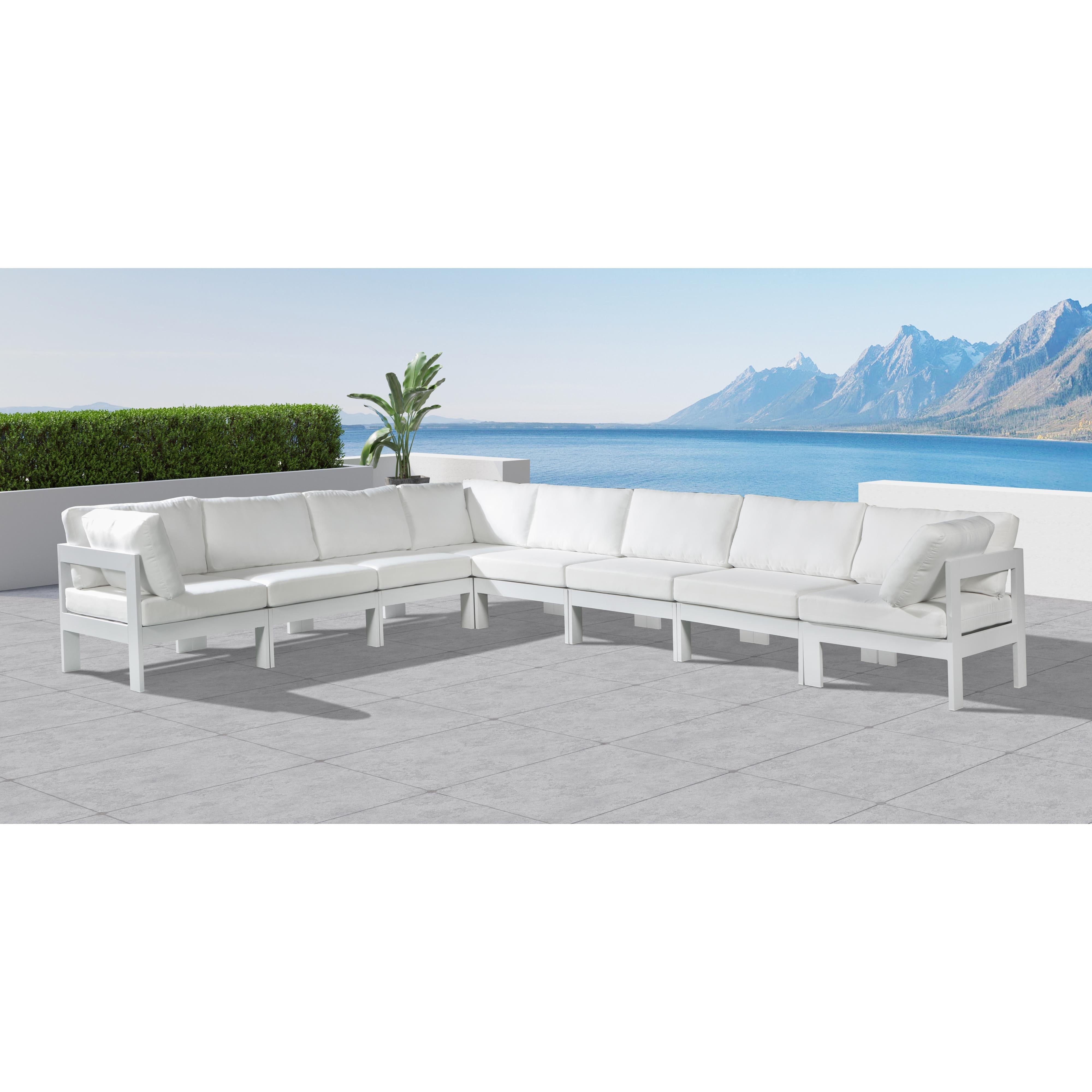 Meridian Nizuc White Water Resistant Fabric Outdoor Patio Modular Sectional