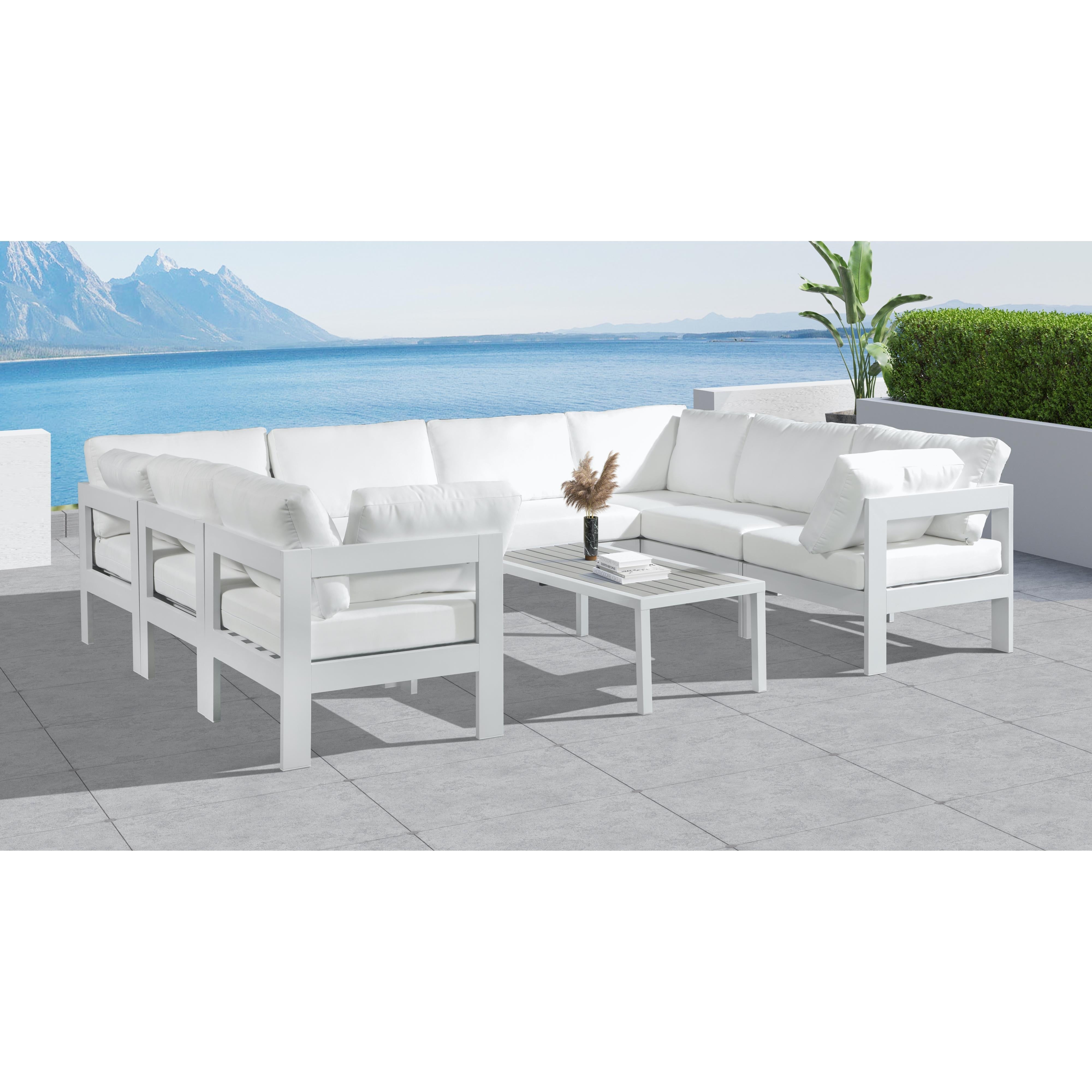 Meridian Nizuc White Water Resistant Fabric Outdoor Patio Modular Sectional