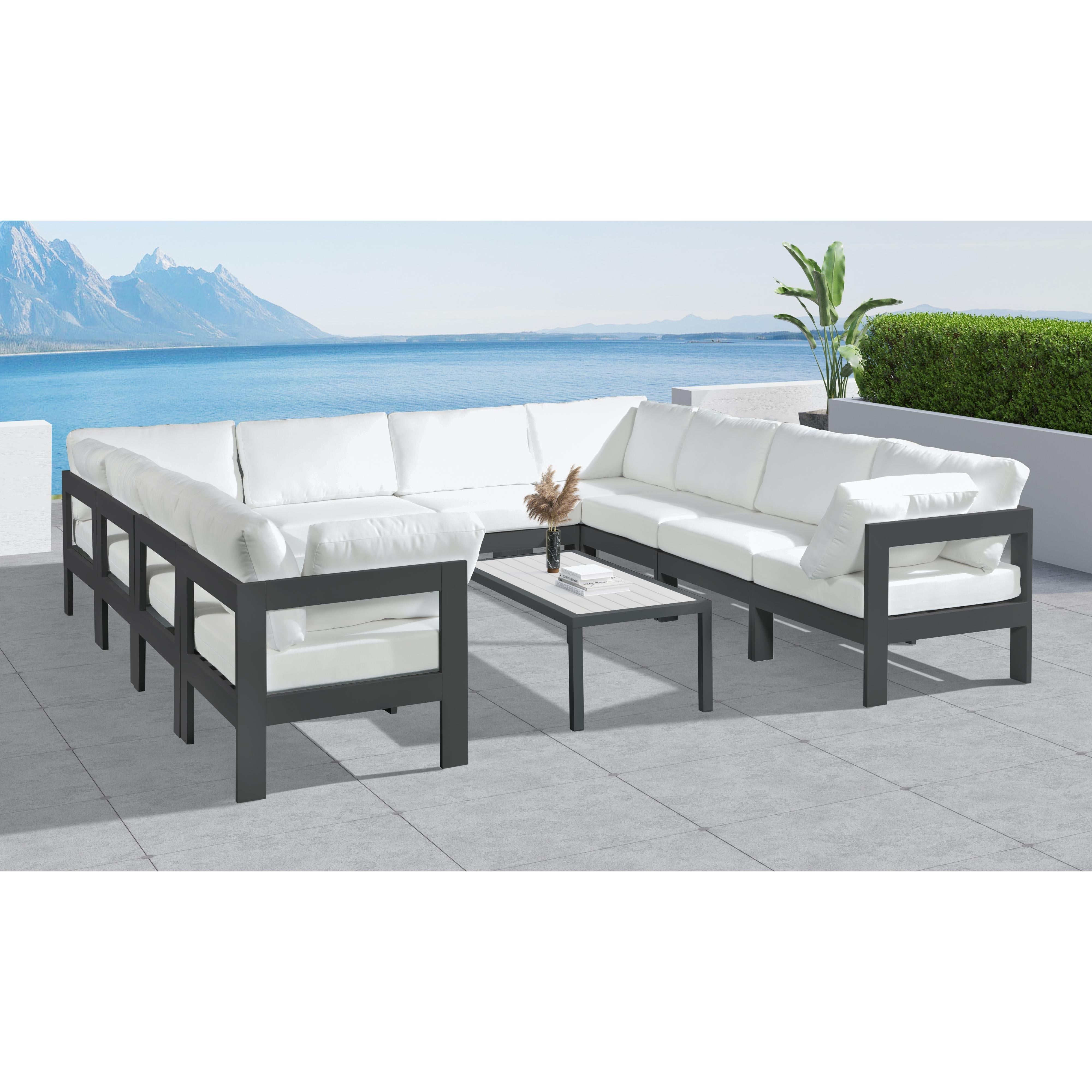 Meridian Nizuc White Water Resistant Fabric Outdoor Patio Modular Sectional