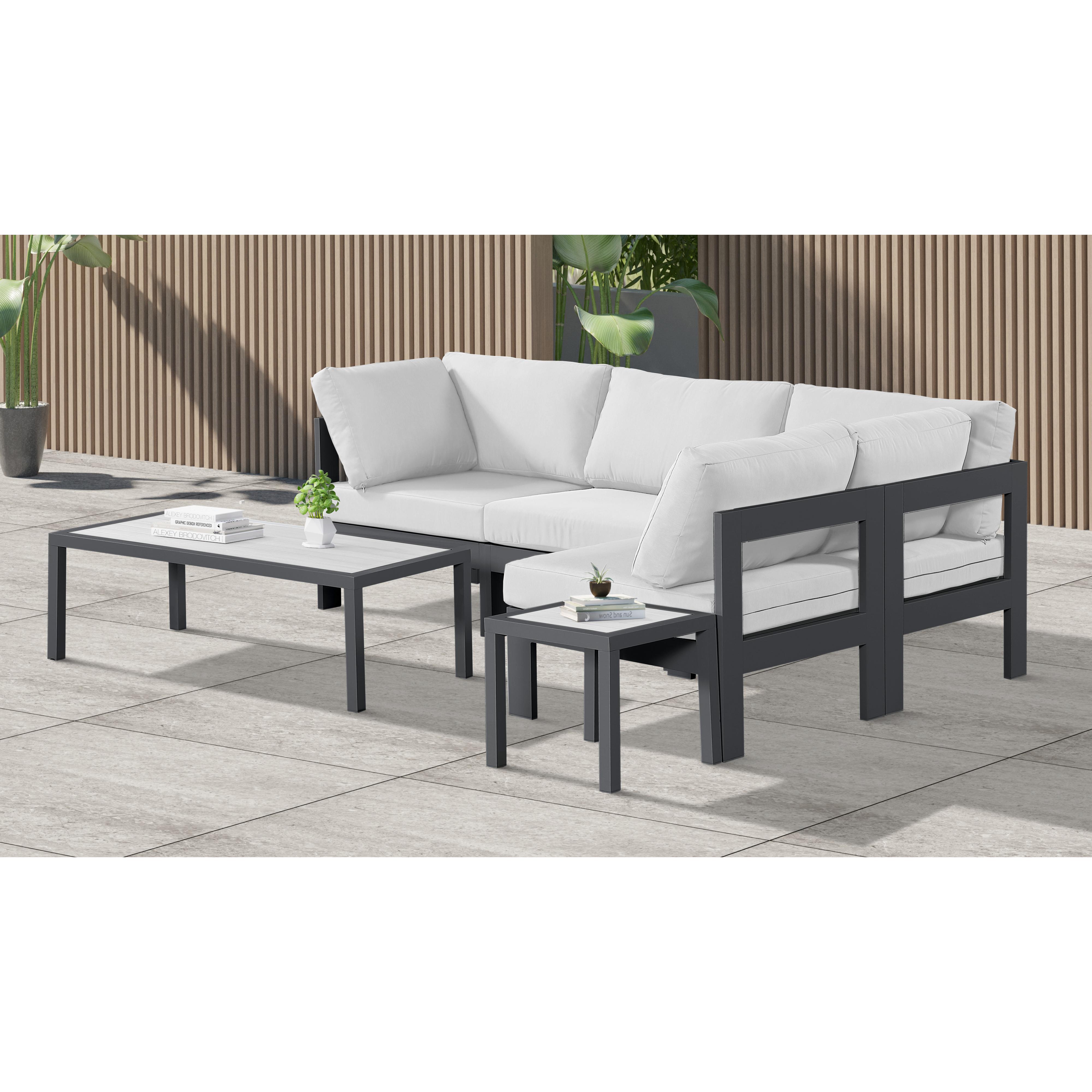 Meridian Nizuc White Water Resistant Fabric Outdoor Patio Modular Sectional