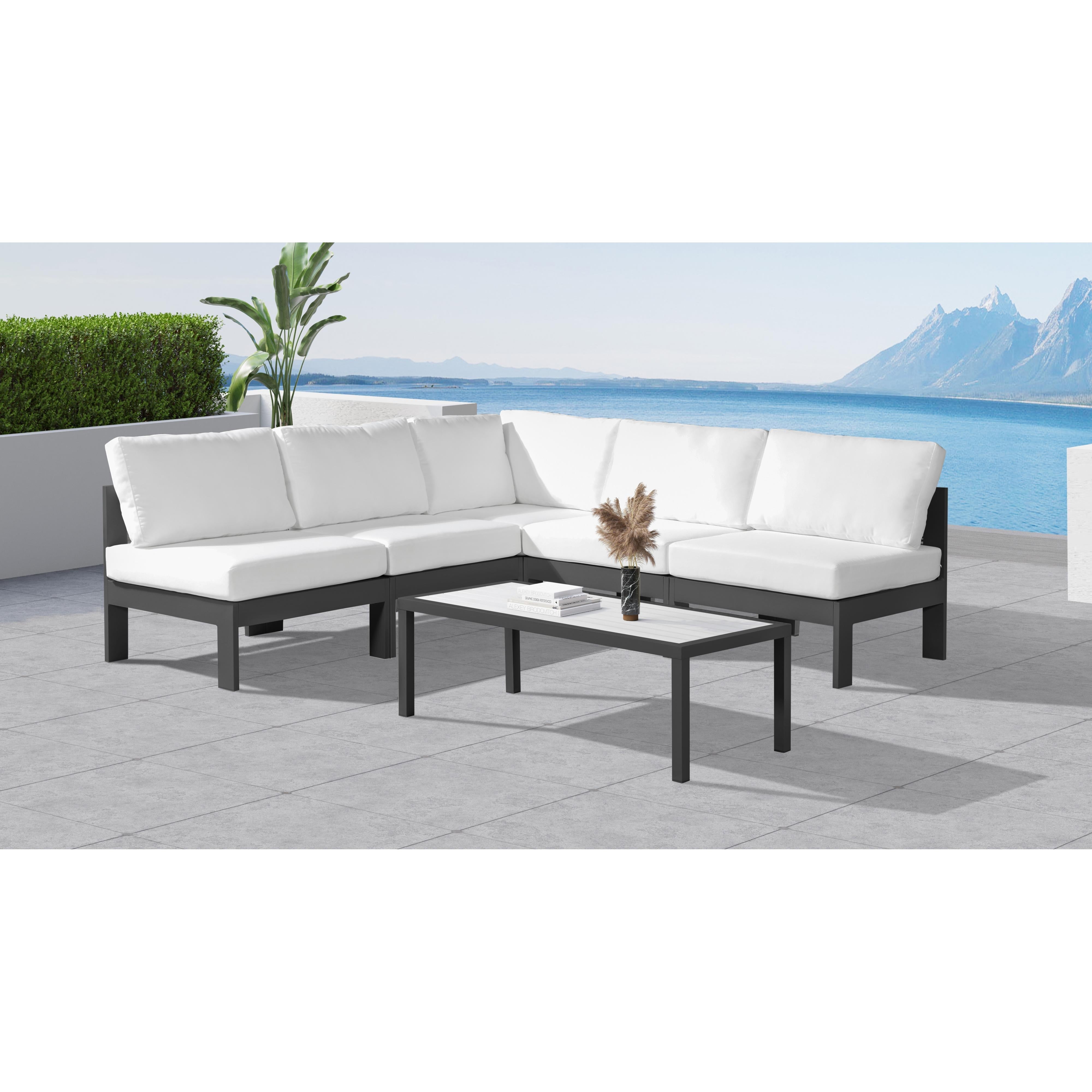 Meridian Nizuc White Water Resistant Fabric Outdoor Patio Modular Sectional