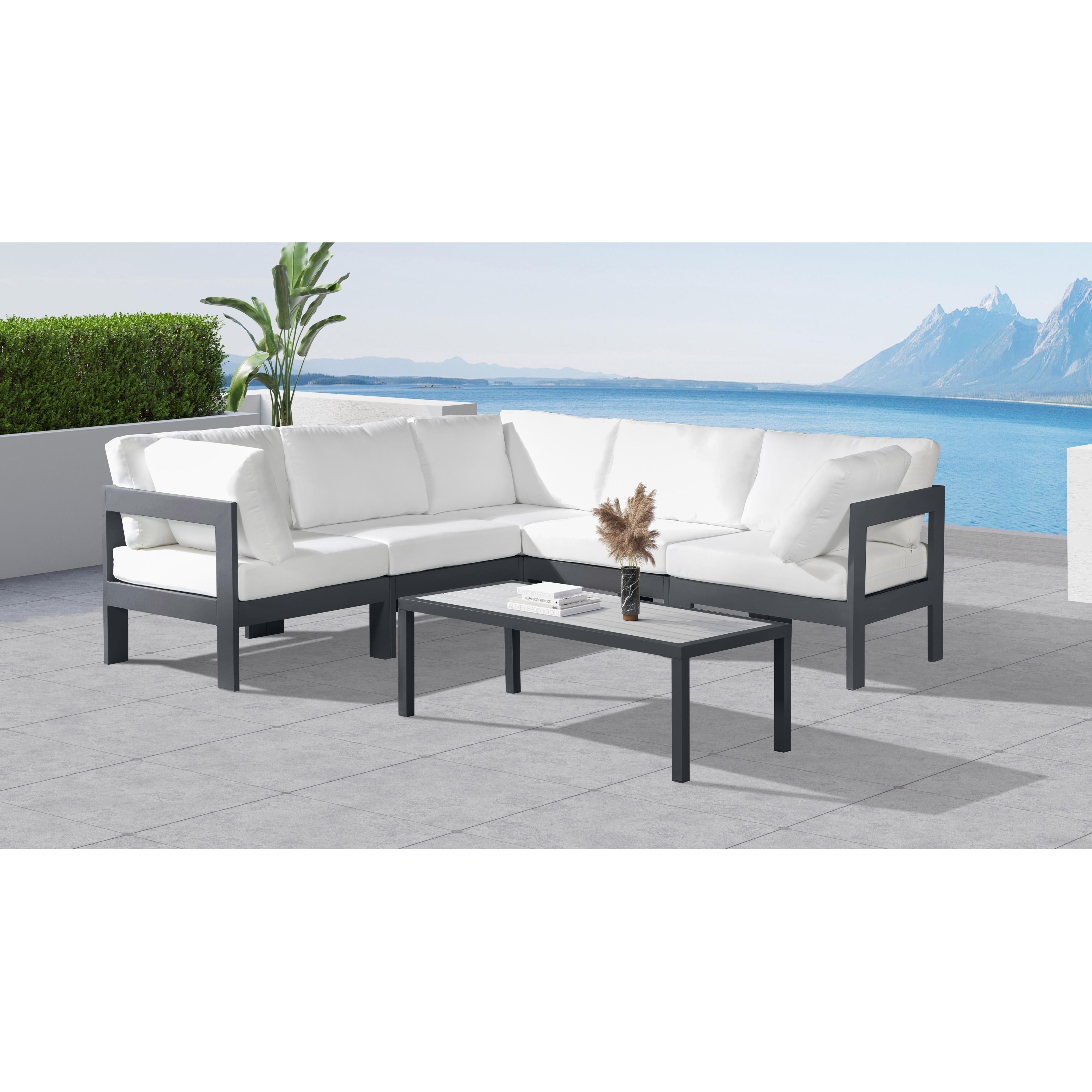 Meridian Nizuc White Water Resistant Fabric Outdoor Patio Modular Sectional