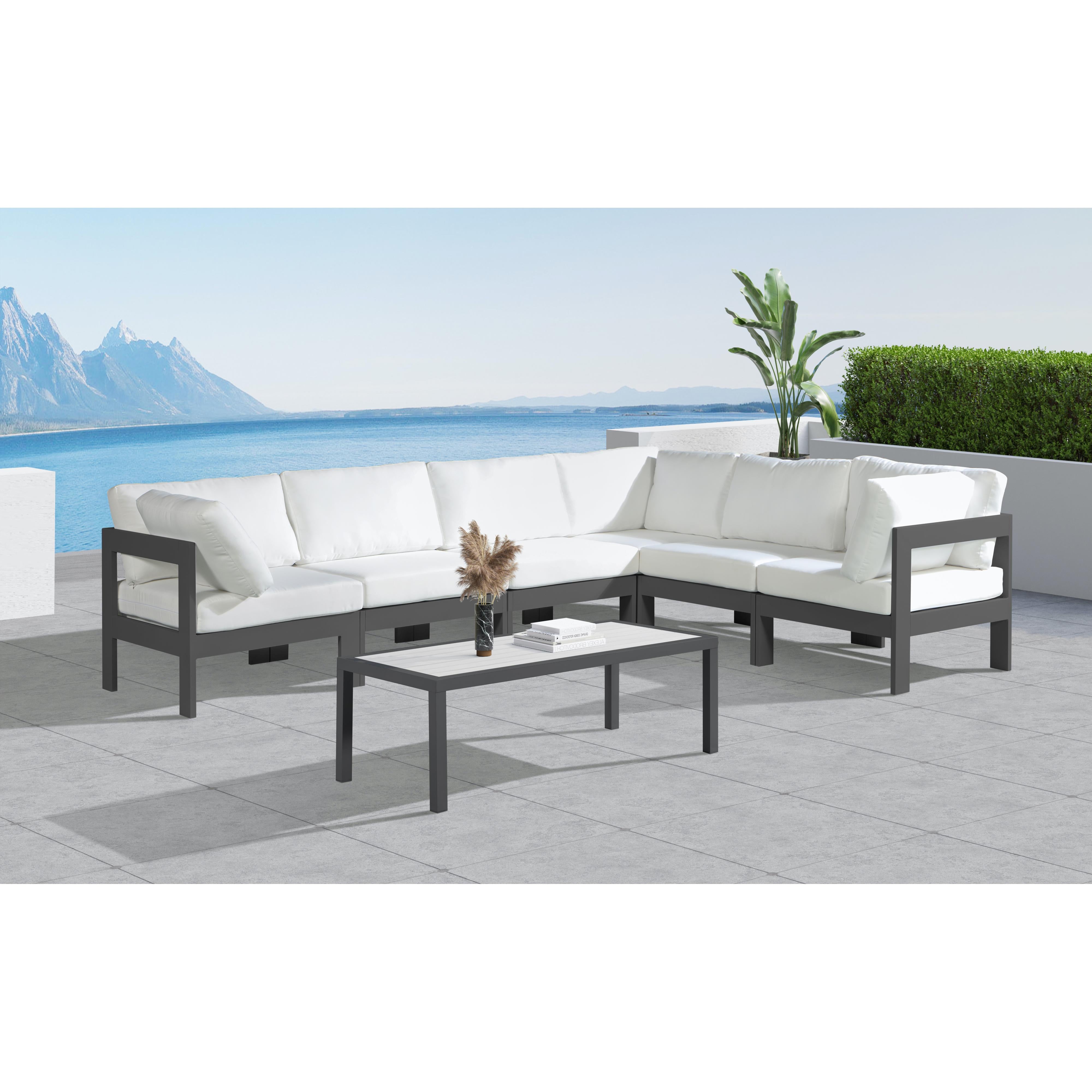 Meridian Nizuc White Water Resistant Fabric Outdoor Patio Modular Sectional