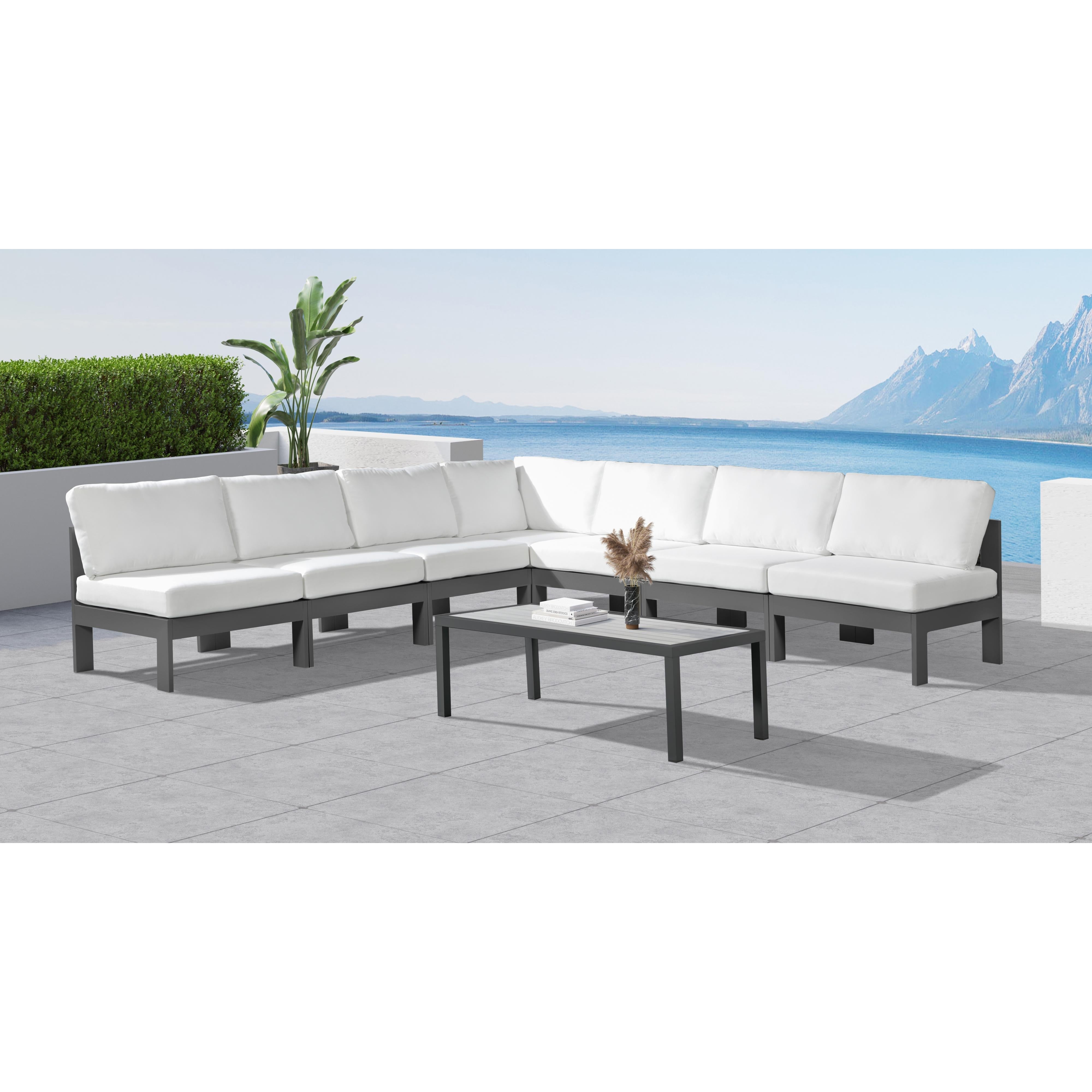 Meridian Nizuc White Water Resistant Fabric Outdoor Patio Modular Sectional