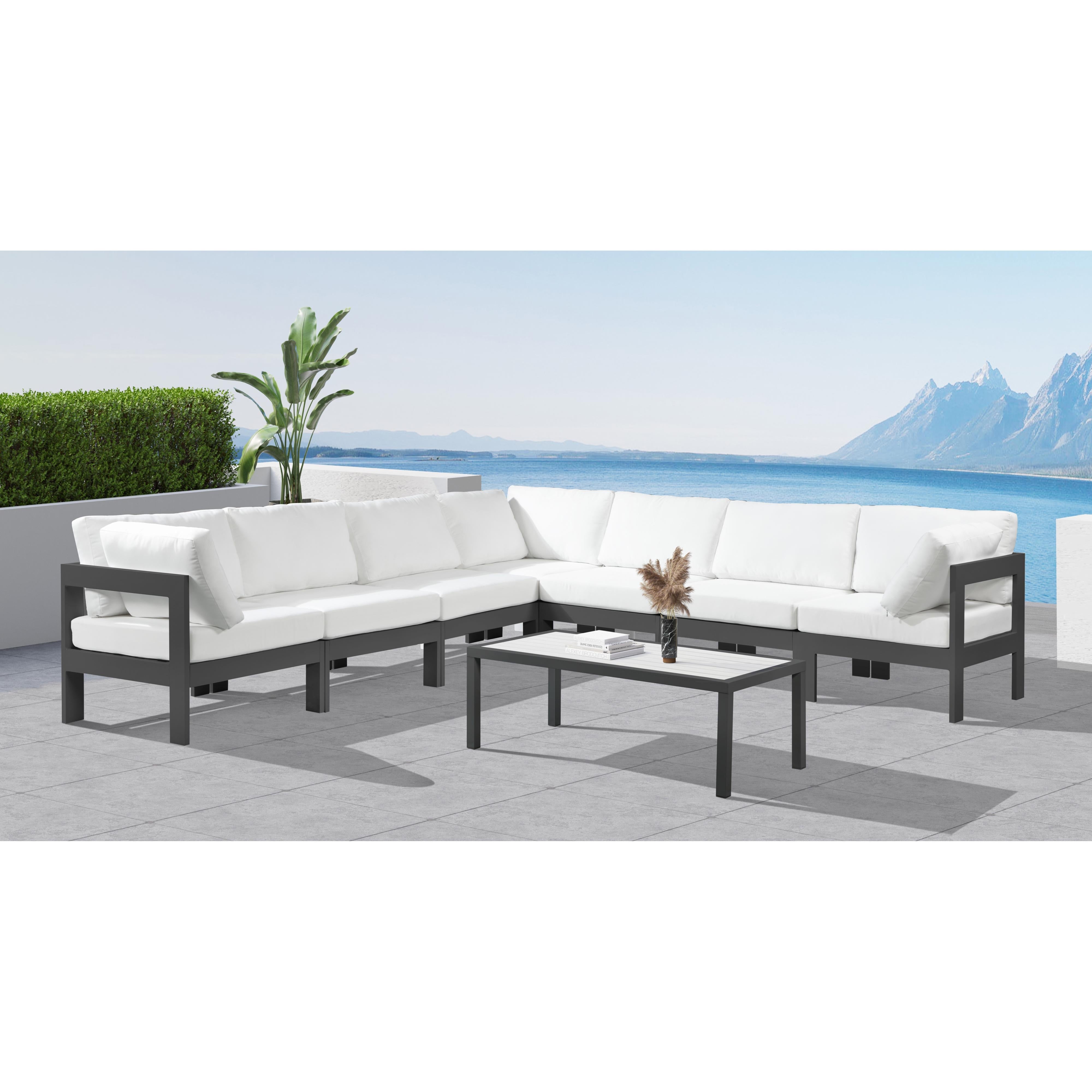 Meridian Nizuc White Water Resistant Fabric Outdoor Patio Modular Sectional