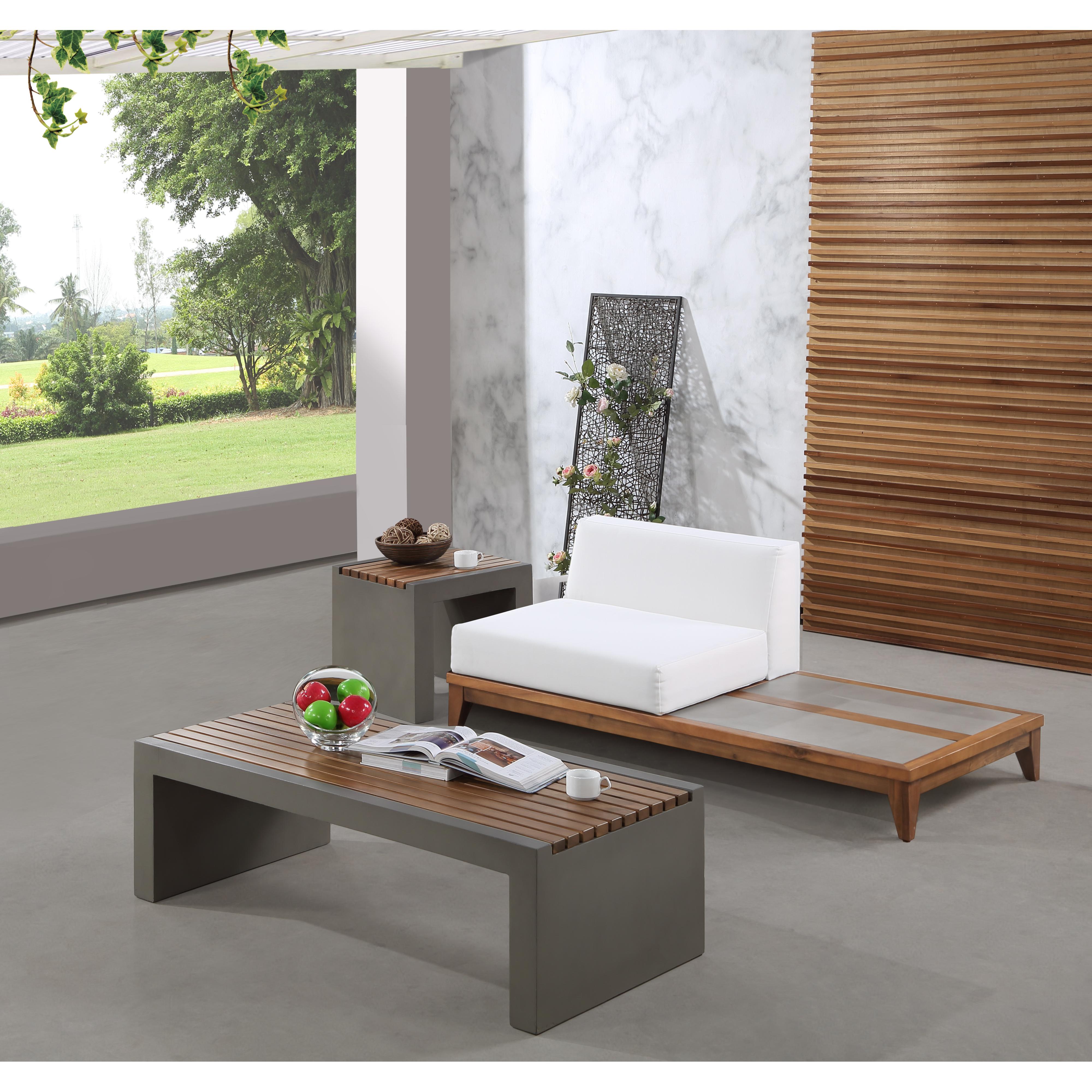 Meridian Rio Off White Water Resistant Fabric Outdoor Patio Modular Chair w/ Integrated Table
