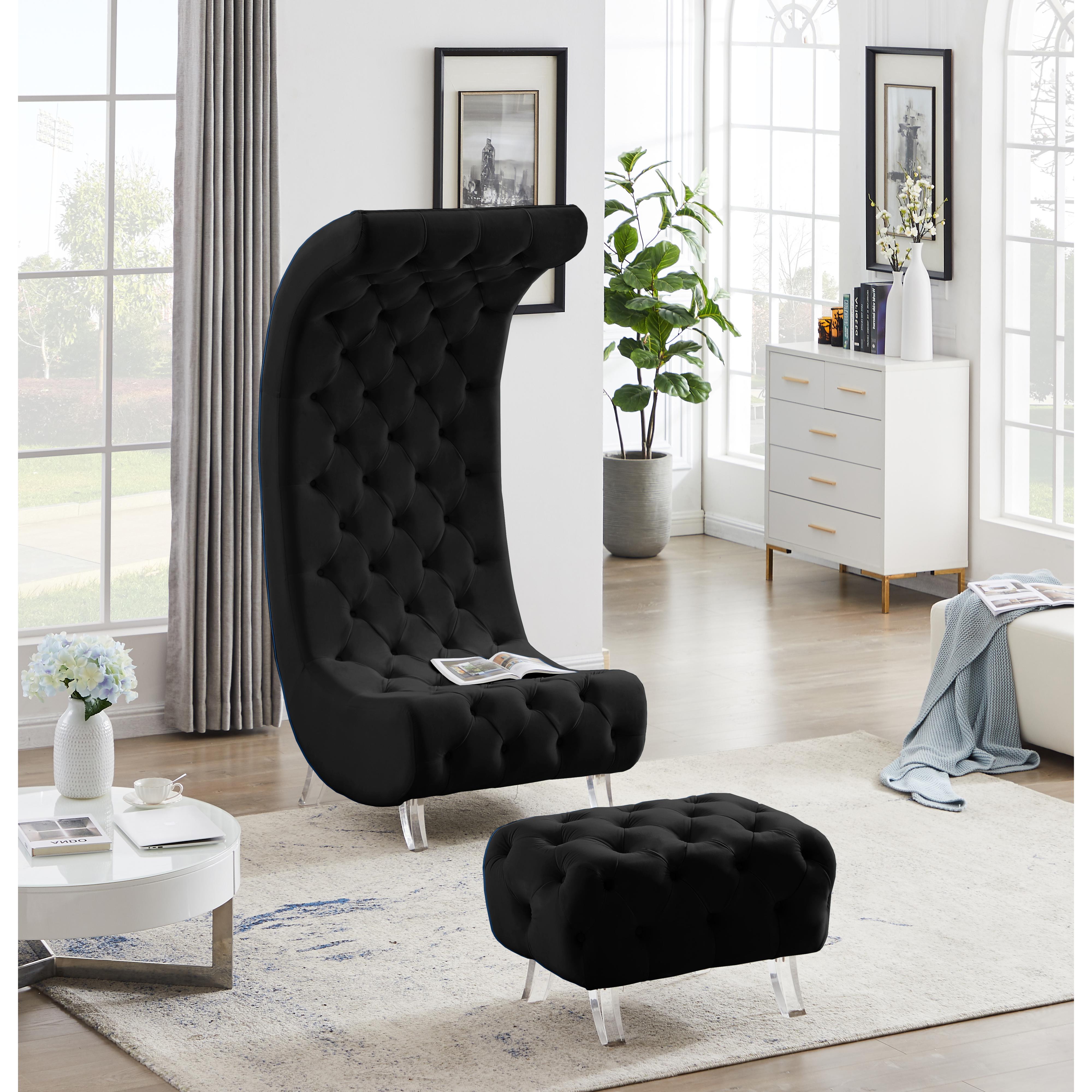 Meridian Crescent Black Velvet Accent Chair